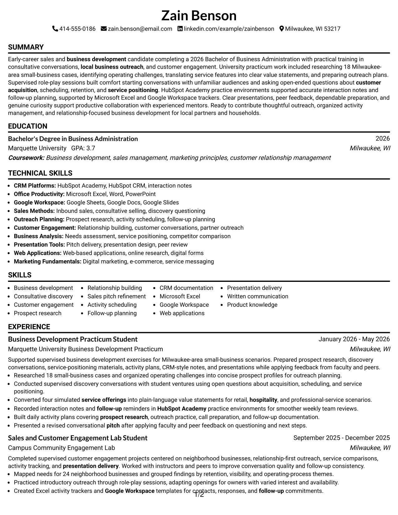Resume Example Page 1