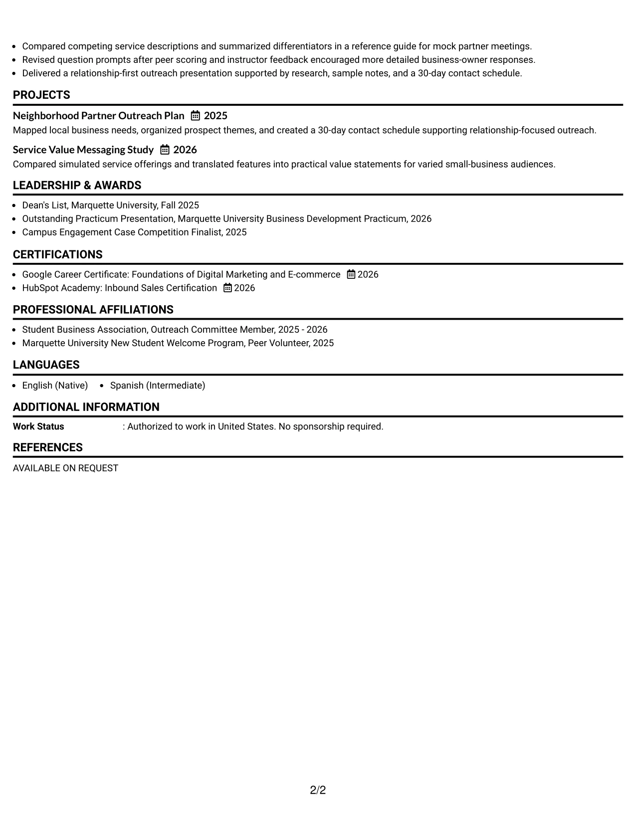 Resume Example Page 2
