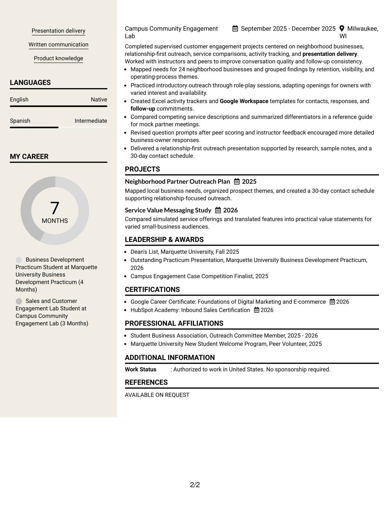 Resume Example Page 2