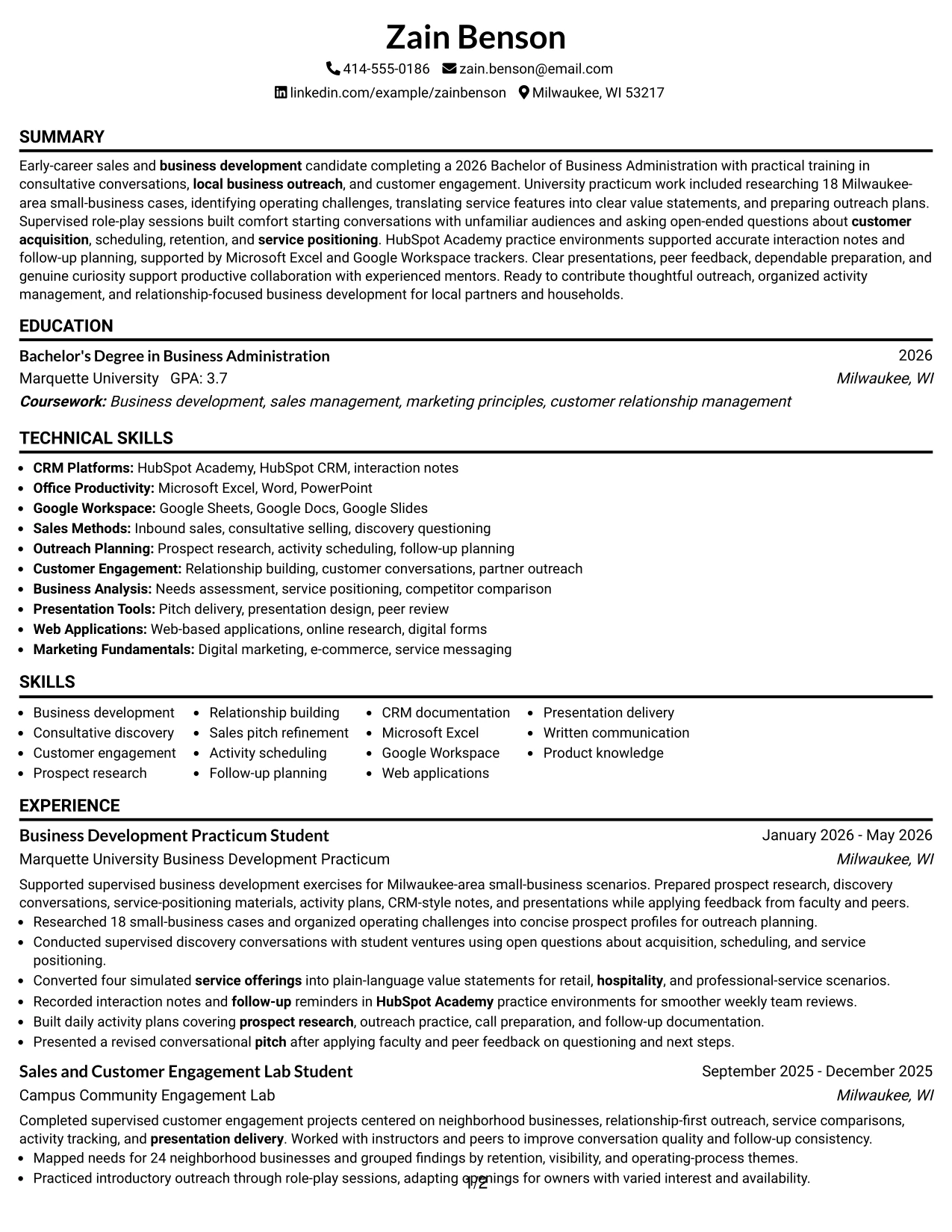 Resume Example Page 1