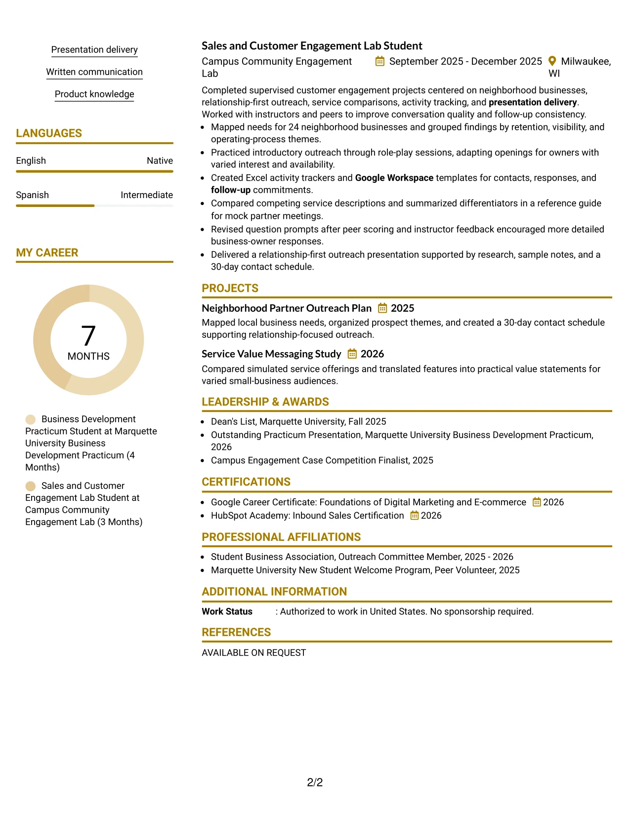 Resume Example Page 2