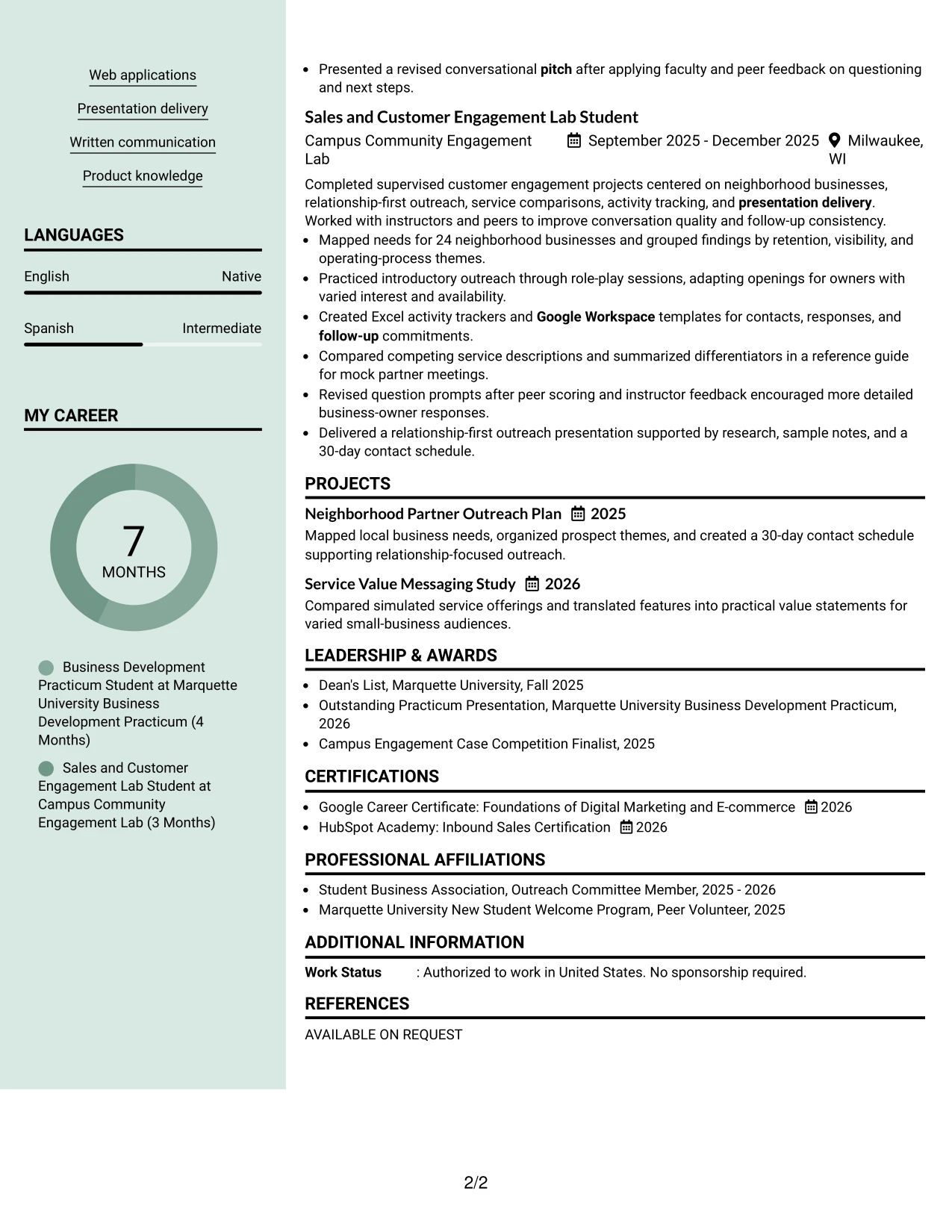 Resume Example Page 2