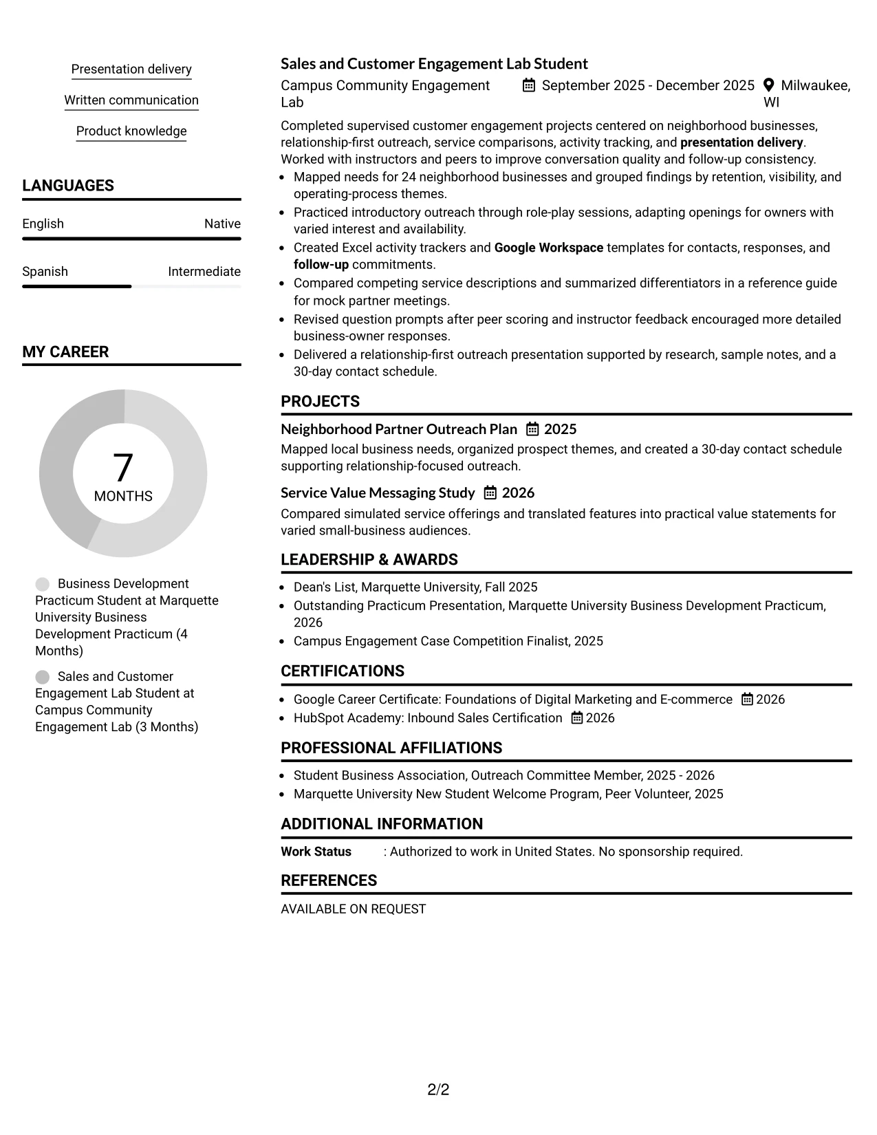 Resume Example Page 2
