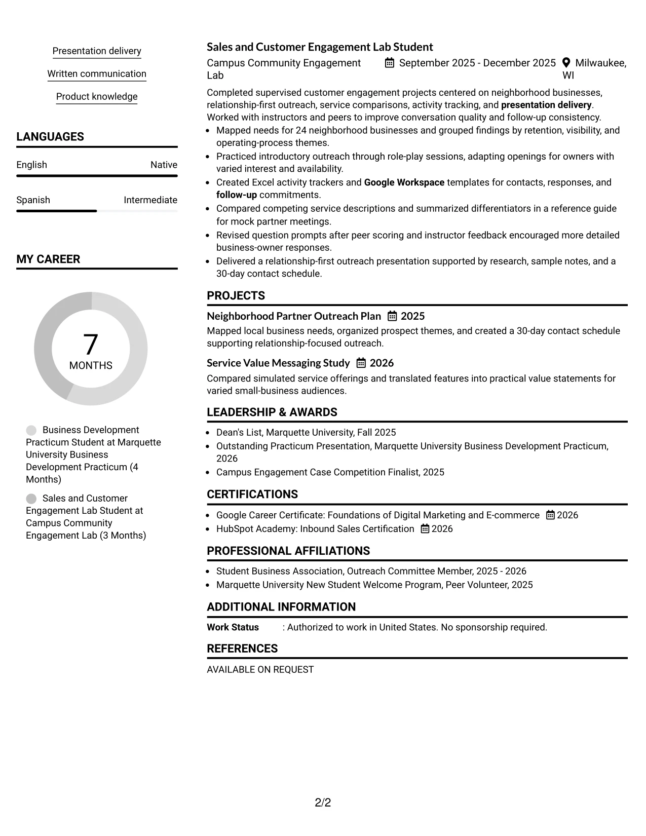 Resume Example Page 2