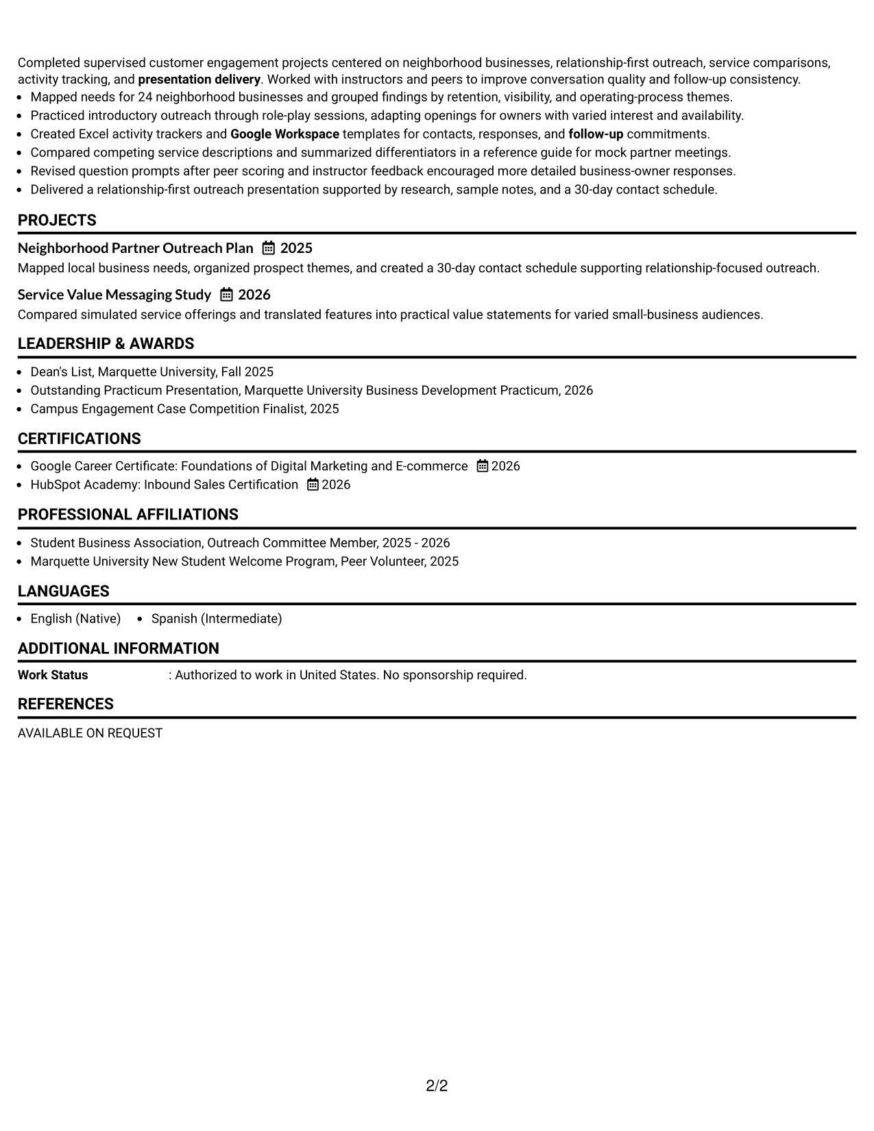 Resume Example Page 2