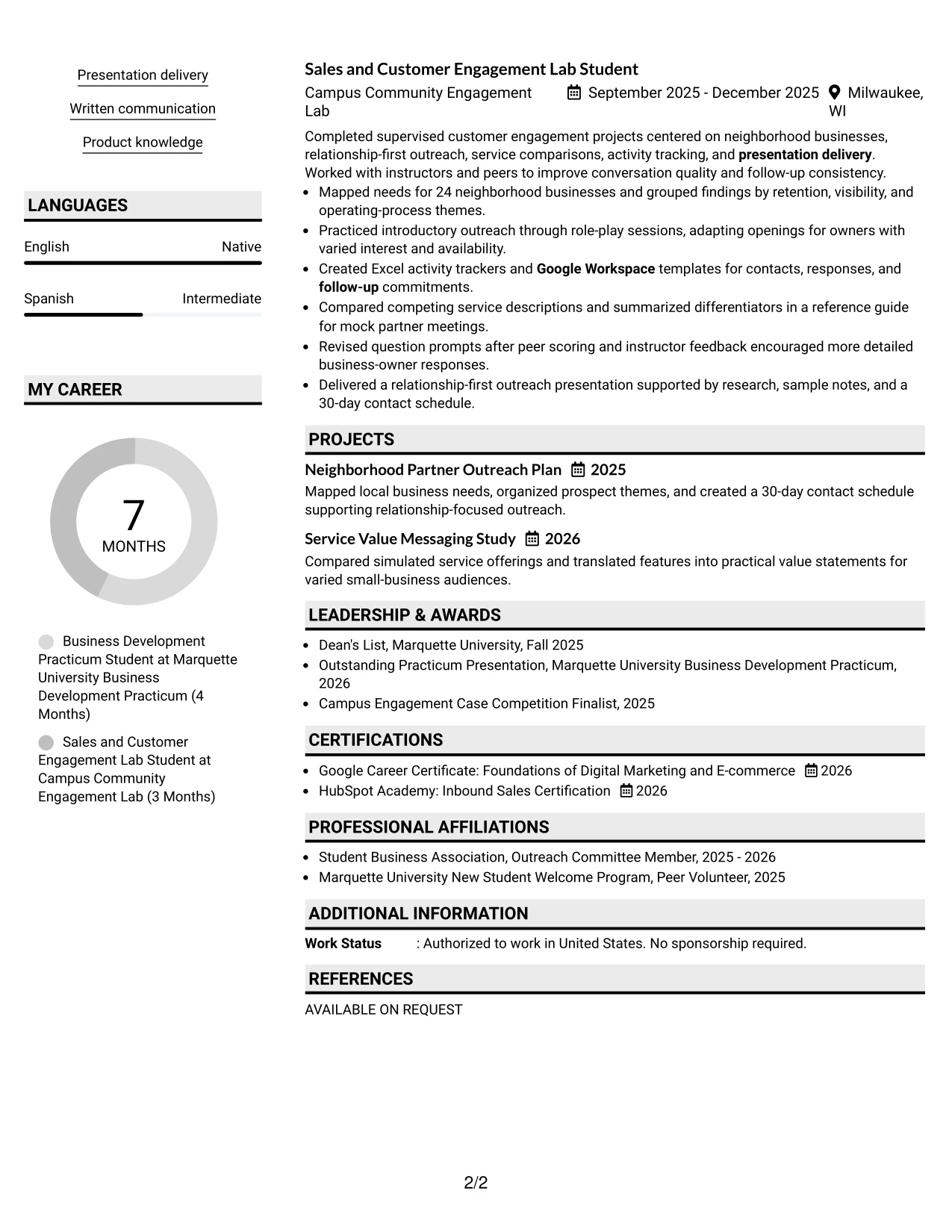 Resume Example Page 2