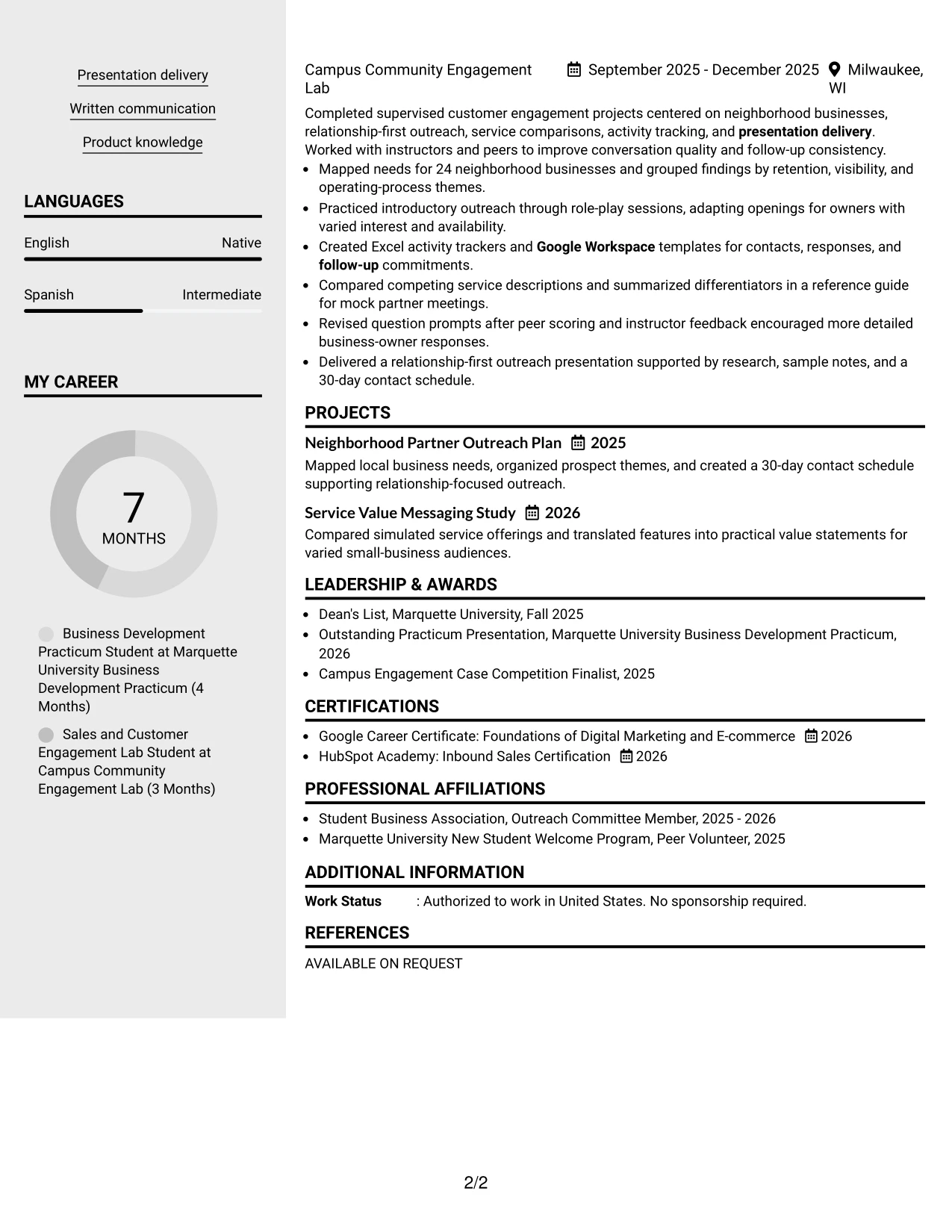 Resume Example Page 2