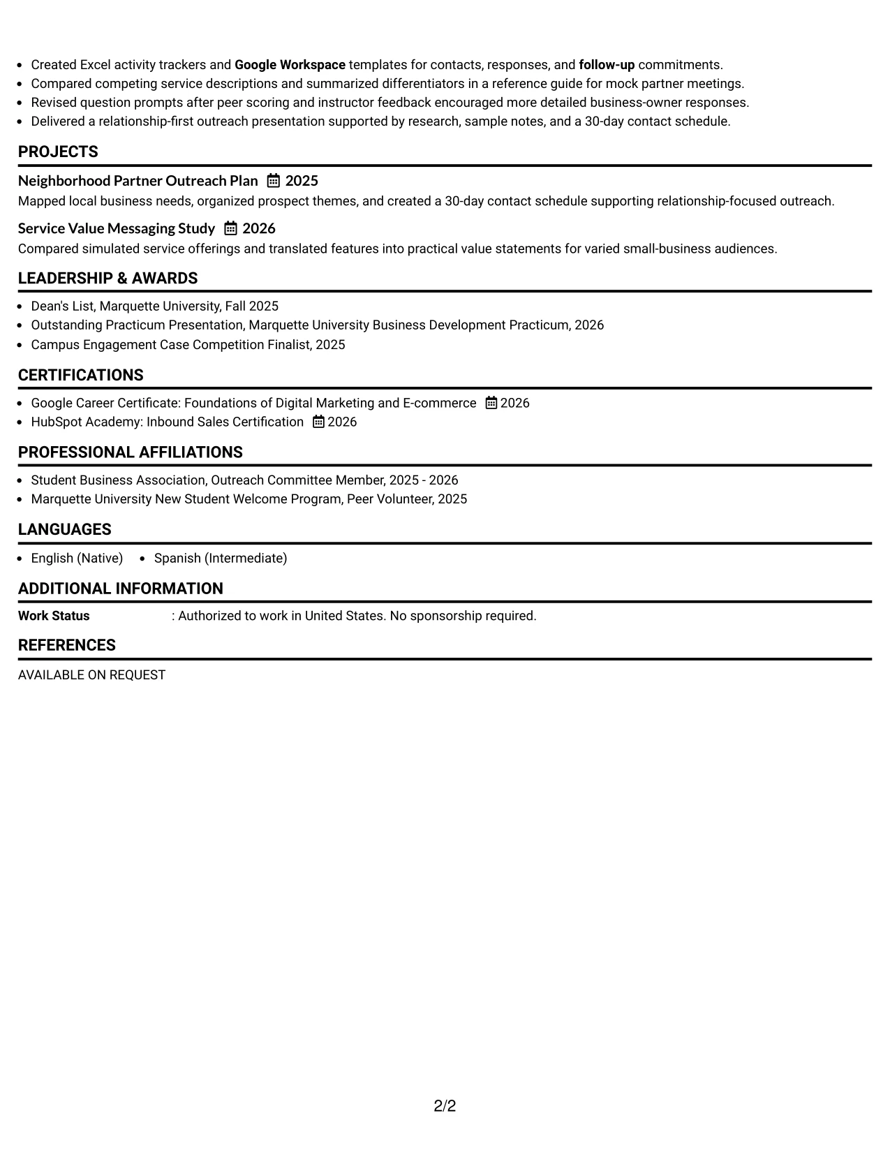 Resume Example Page 2