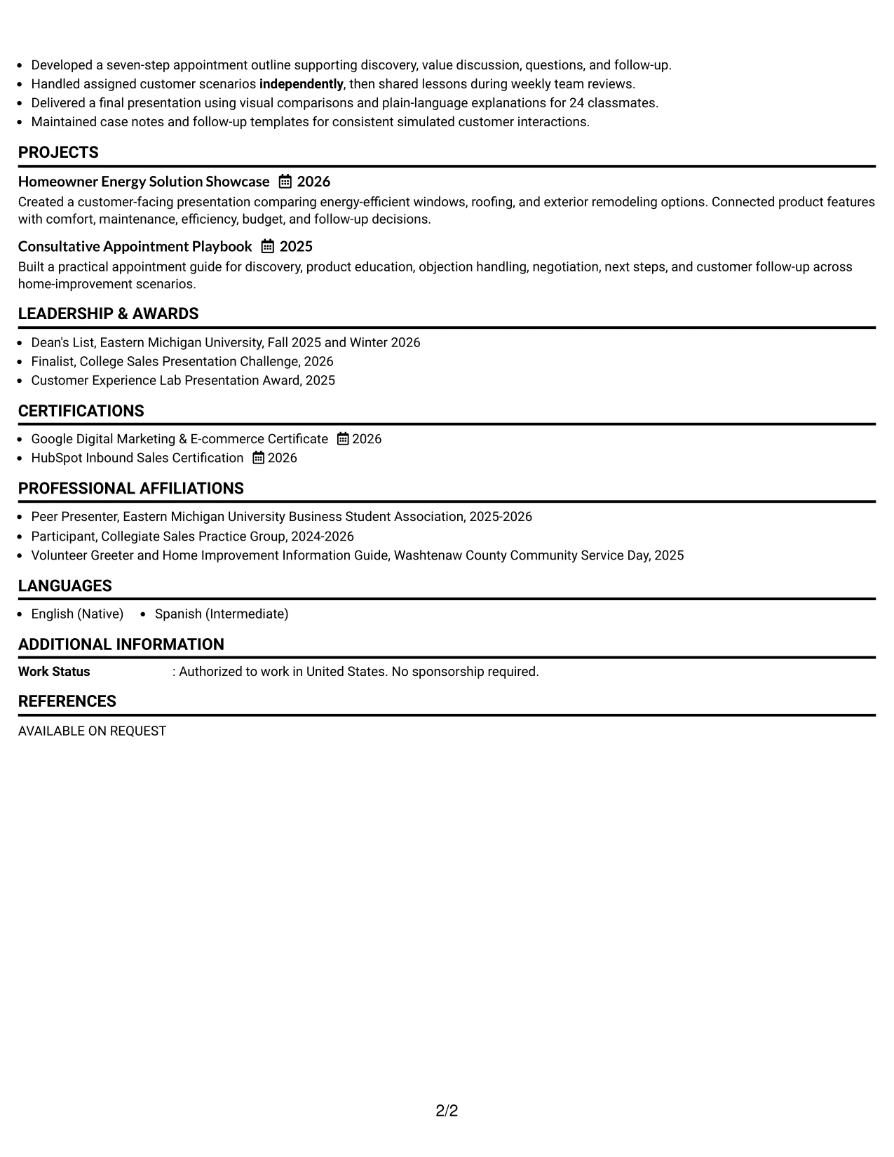 Resume Example Page 2