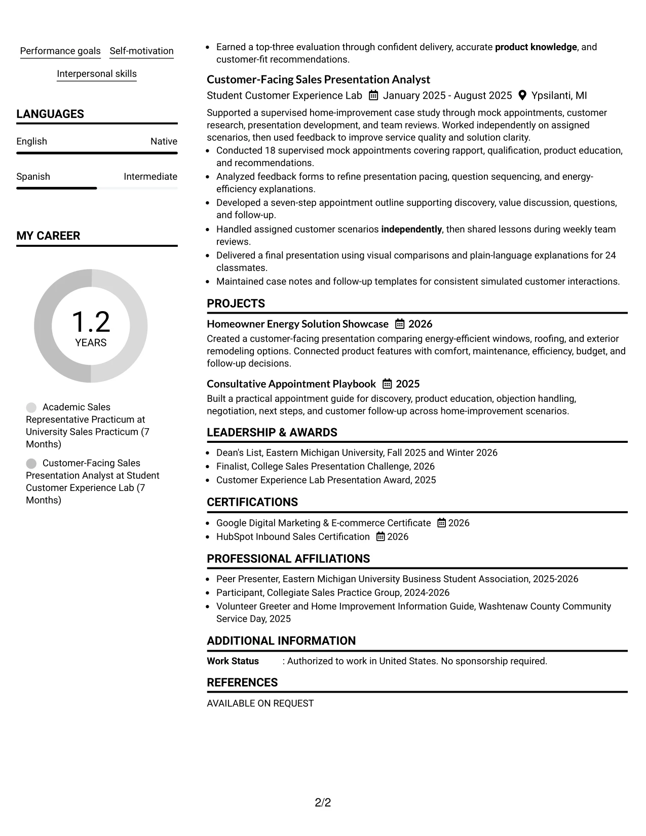 Resume Example Page 2