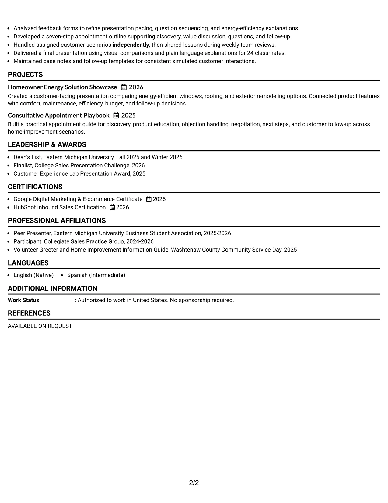 Resume Example Page 2