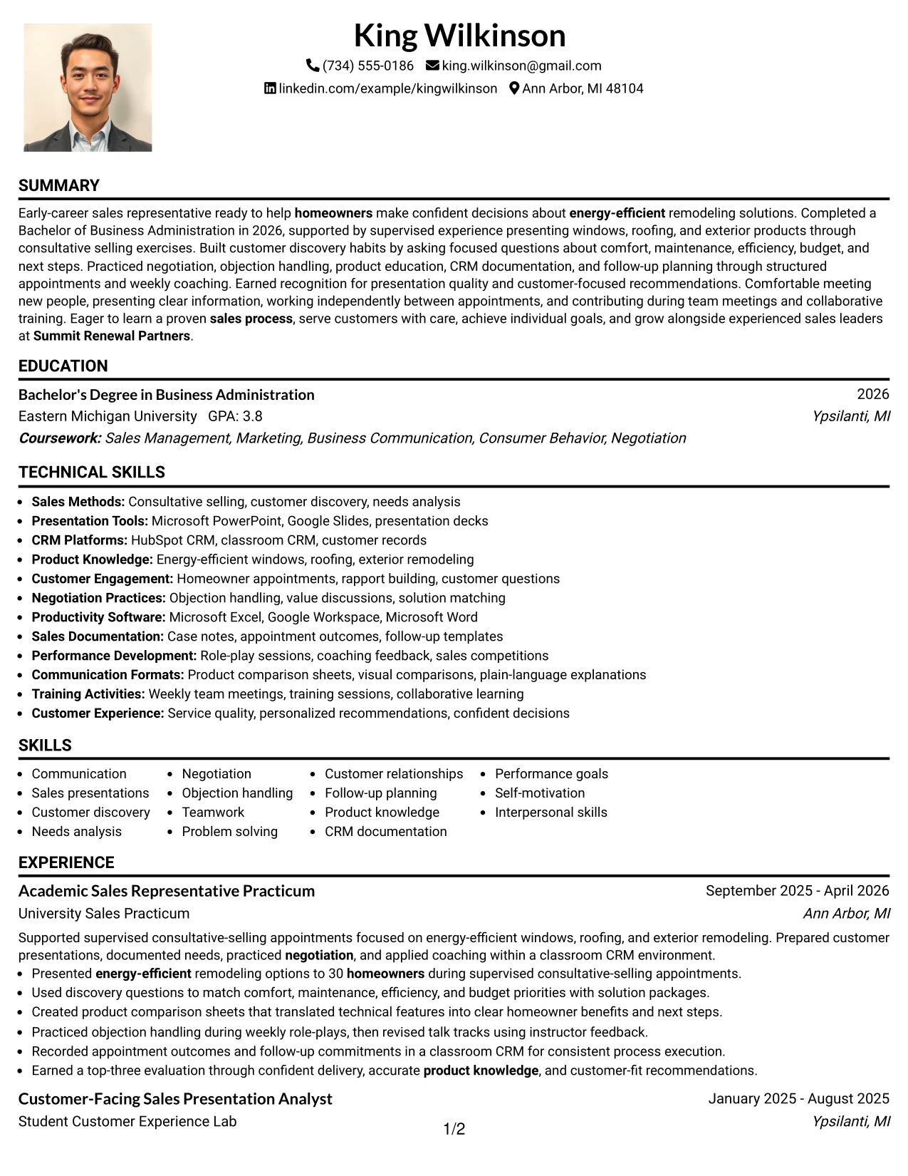 Resume Example Page 1