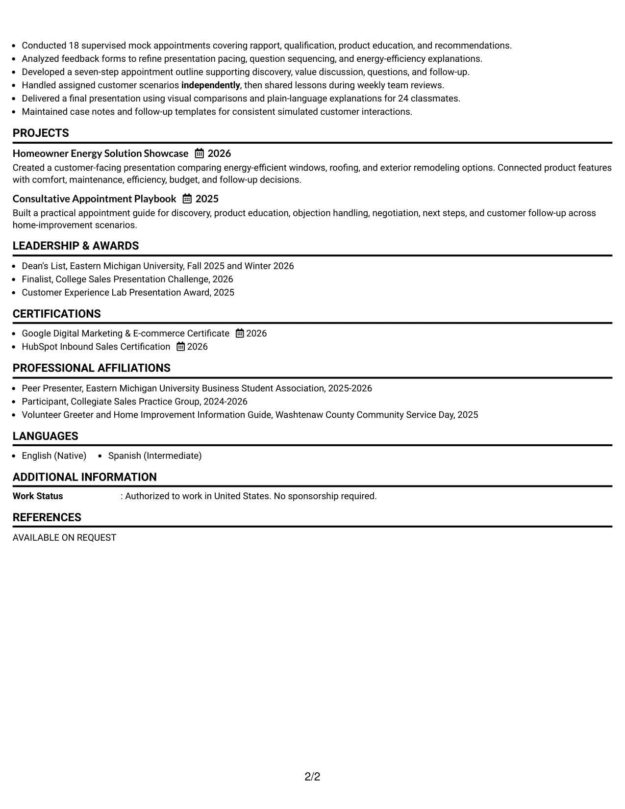 Resume Example Page 2