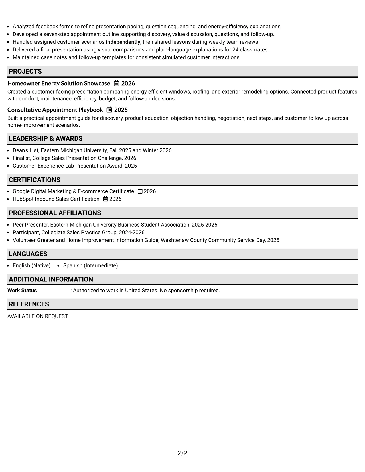 Resume Example Page 2