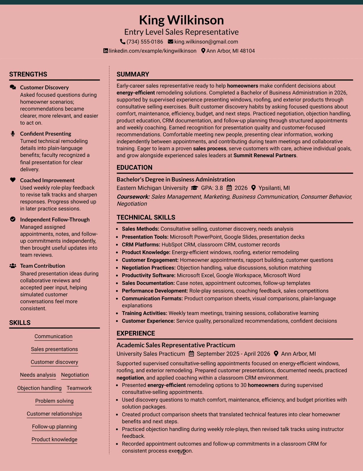 Resume Example Page 1