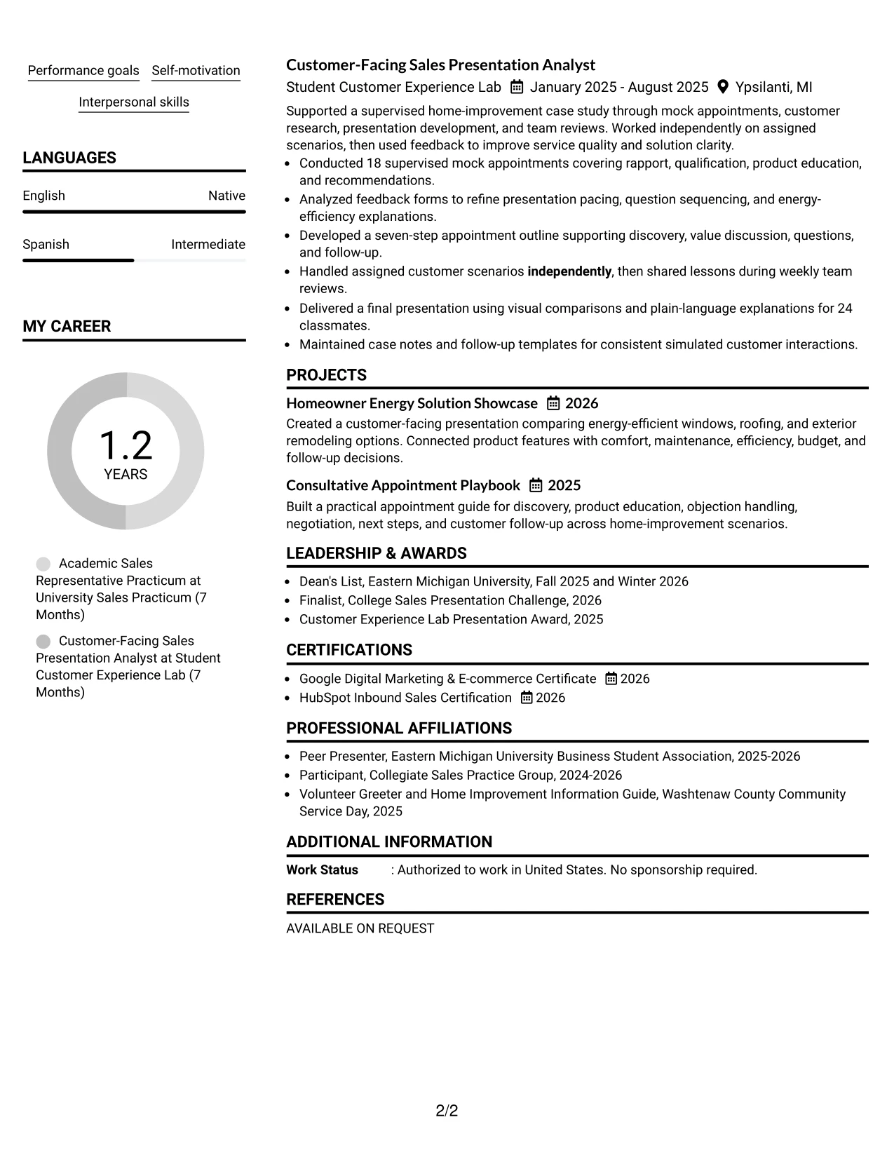 Resume Example Page 2