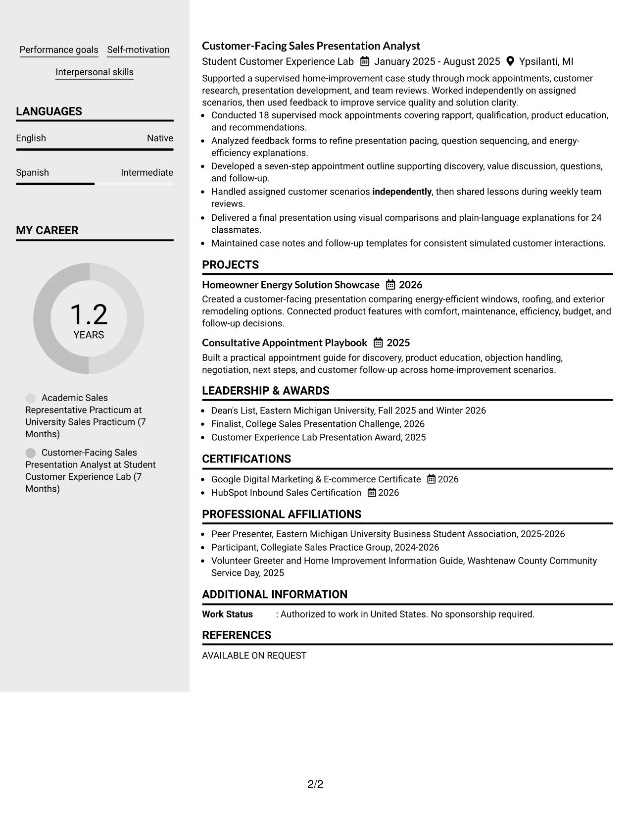 Resume Example Page 2