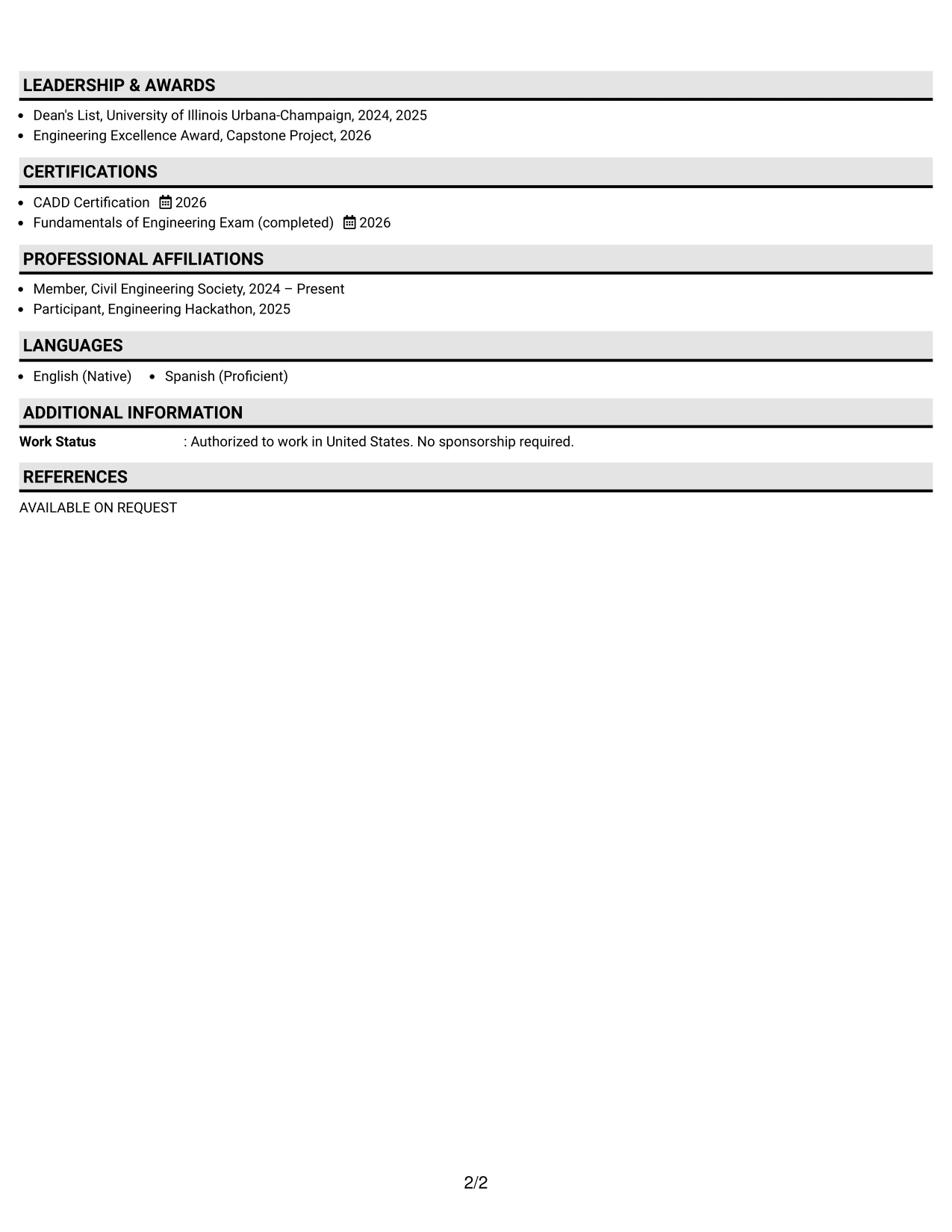 Resume Example Page 2