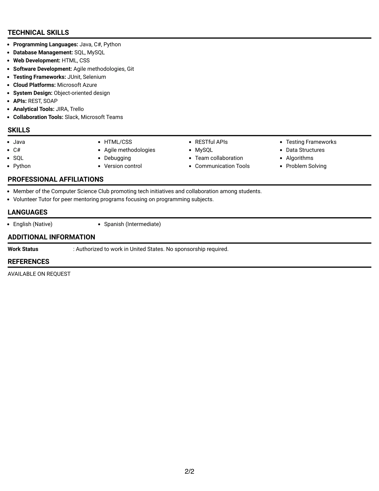 Resume Example Page 2
