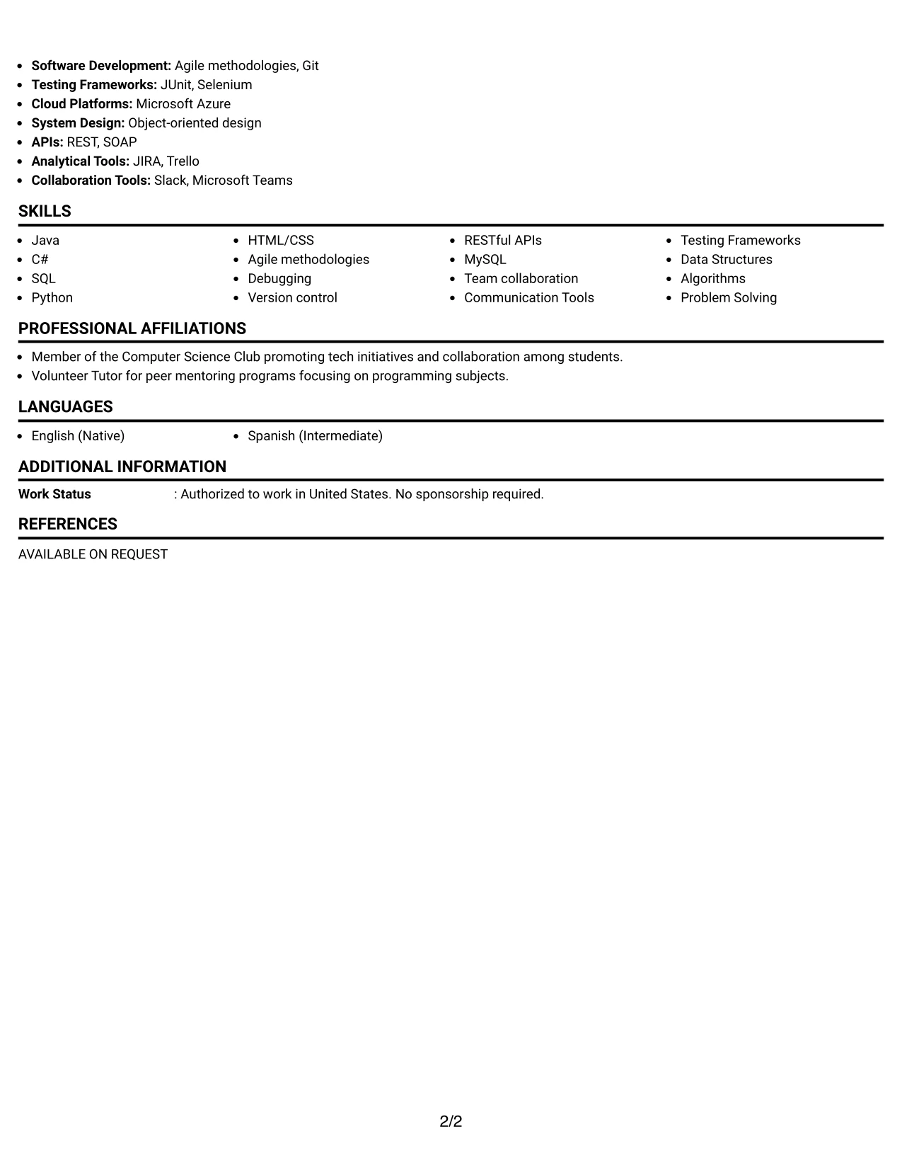 Resume Example Page 2