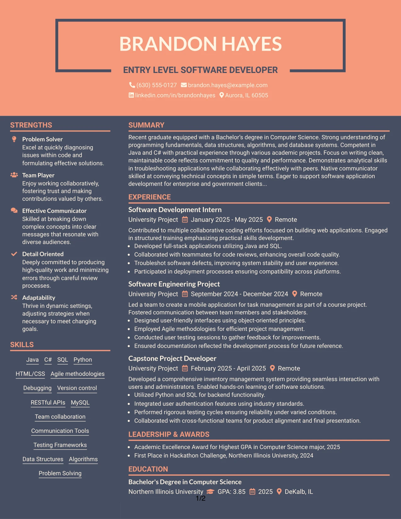 Resume Example Page 1
