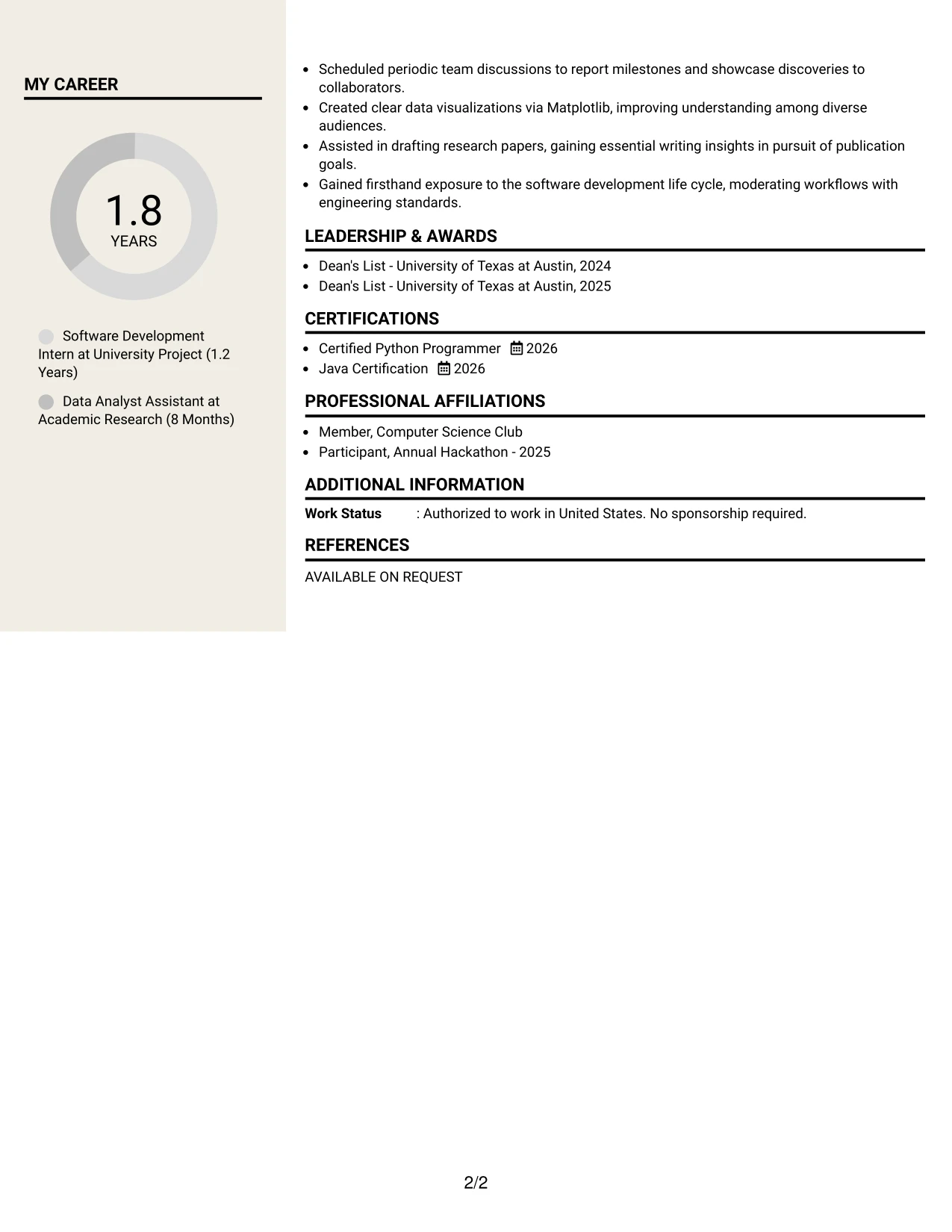 Resume Example Page 2