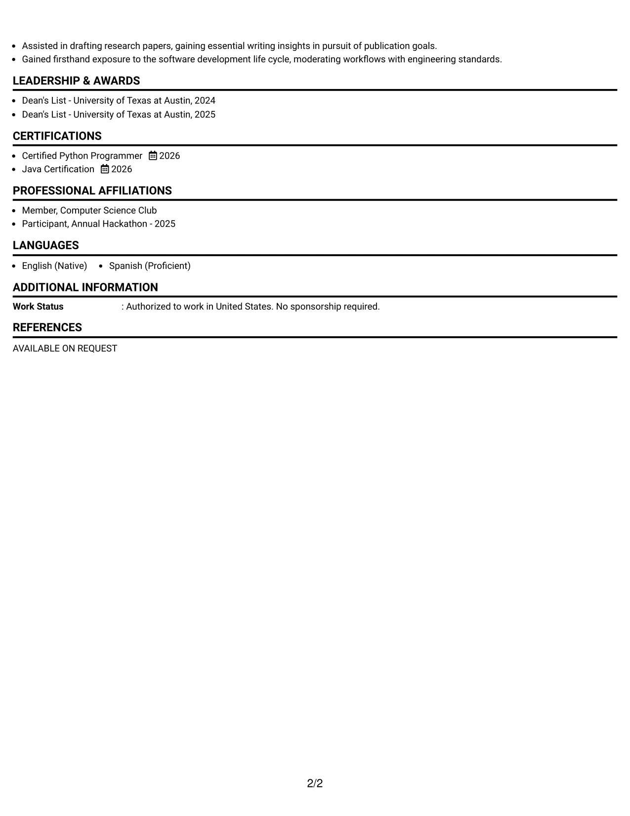Resume Example Page 2
