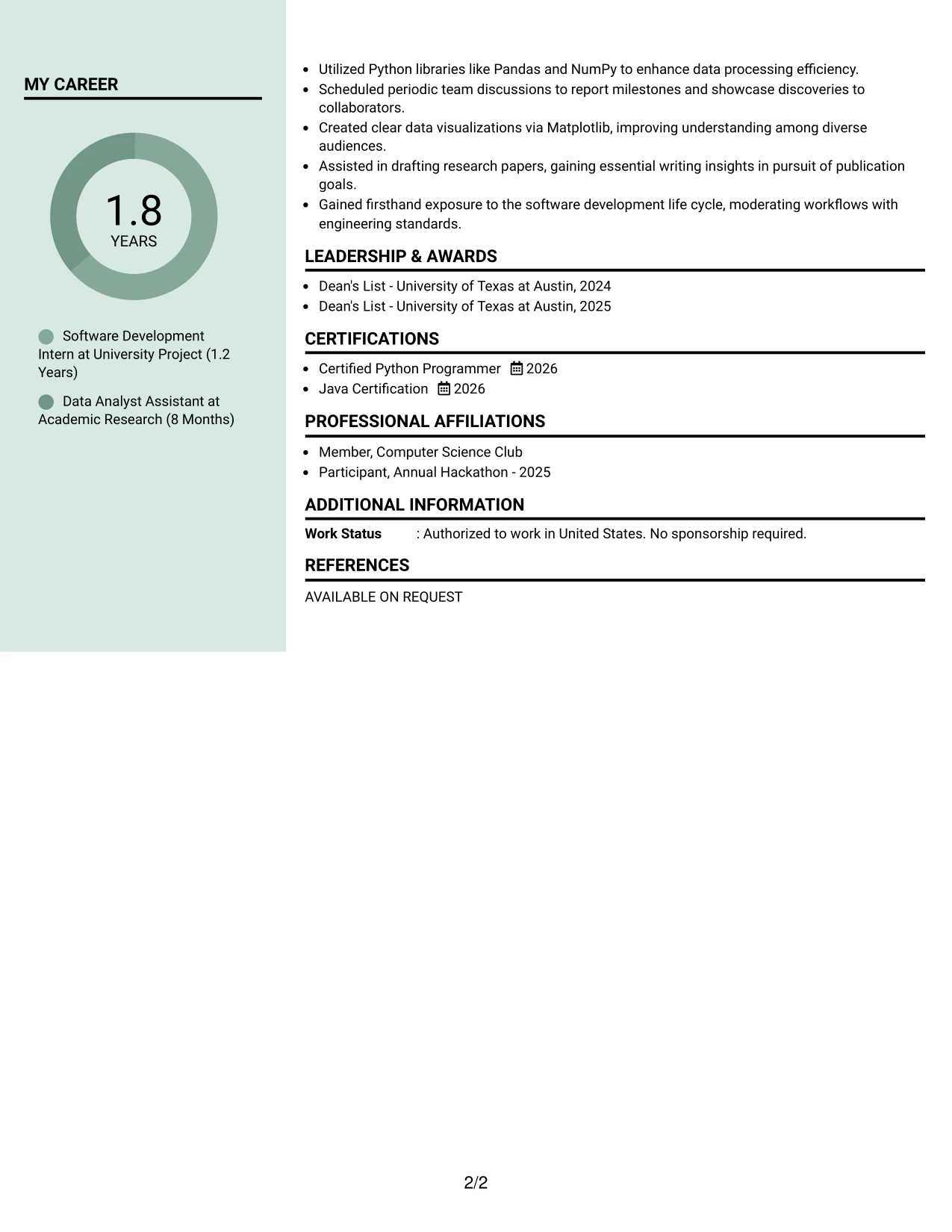 Resume Example Page 2