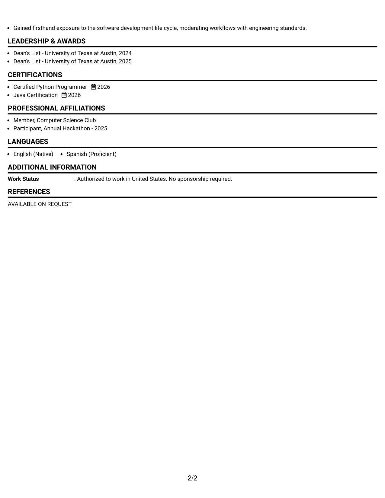 Resume Example Page 2
