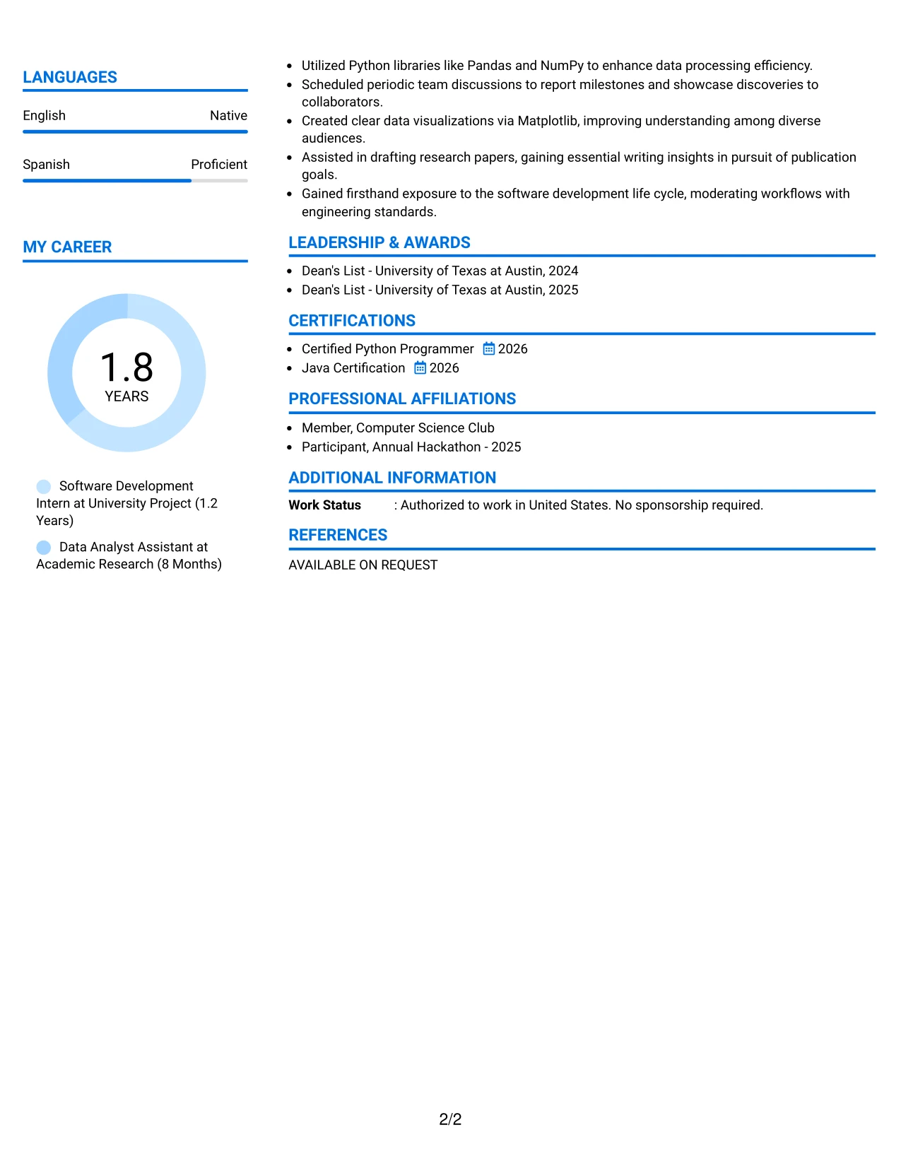 Resume Example Page 2