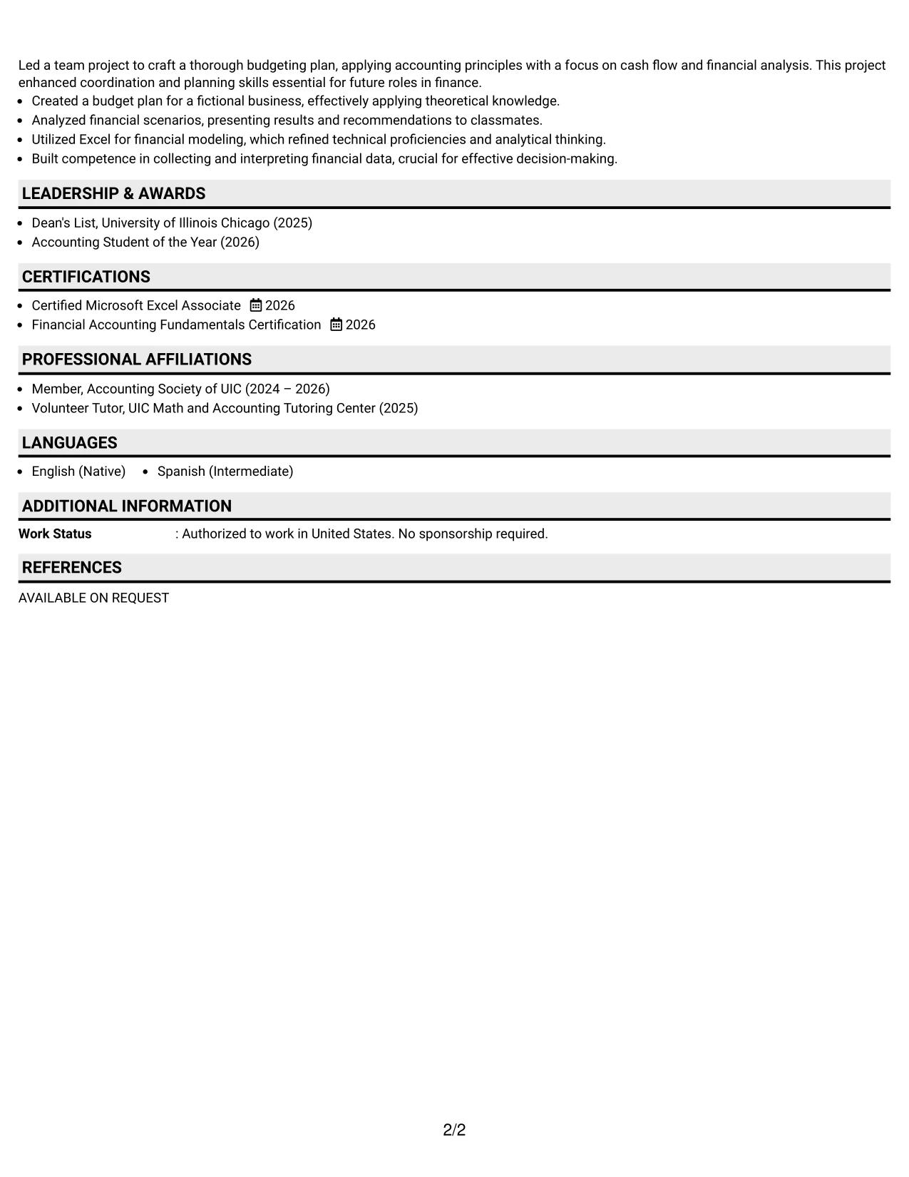 Resume Example Page 2