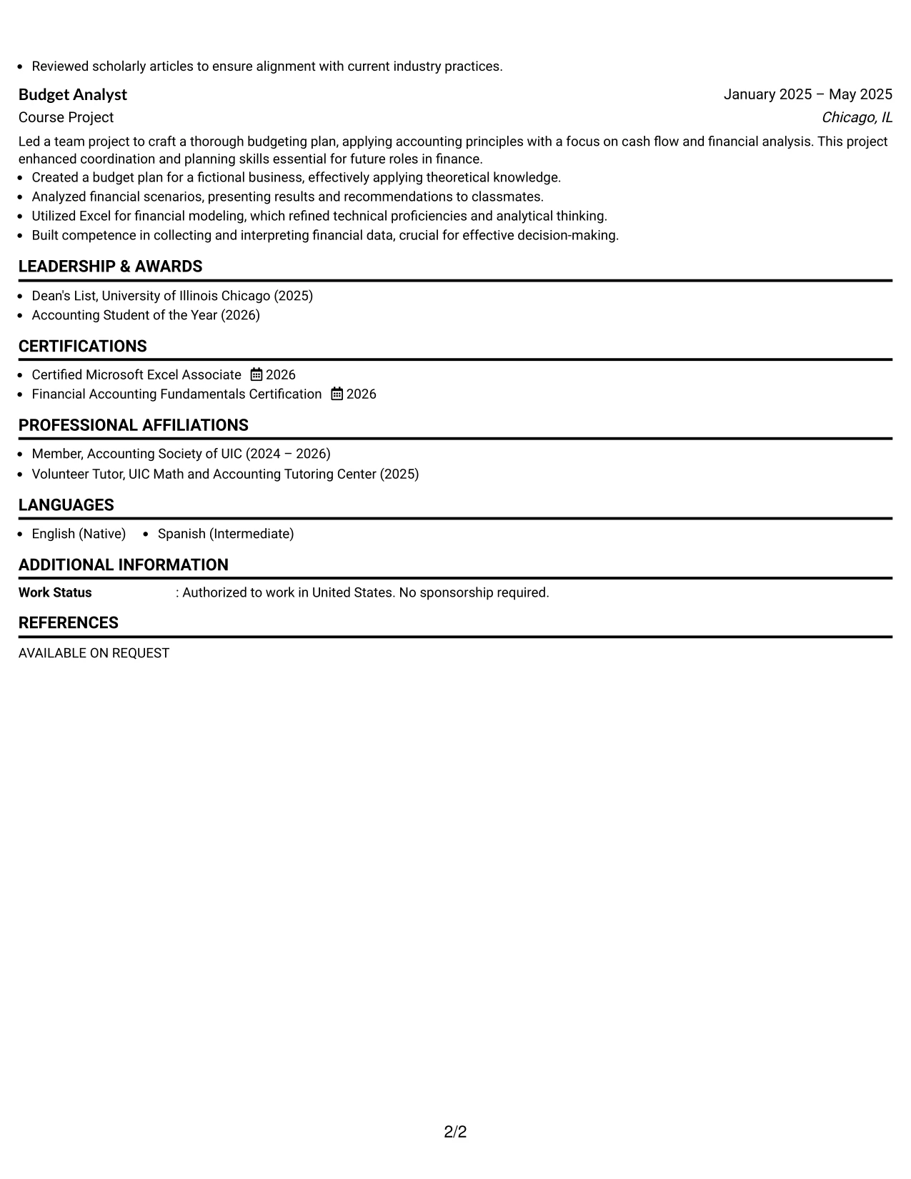 Resume Example Page 2