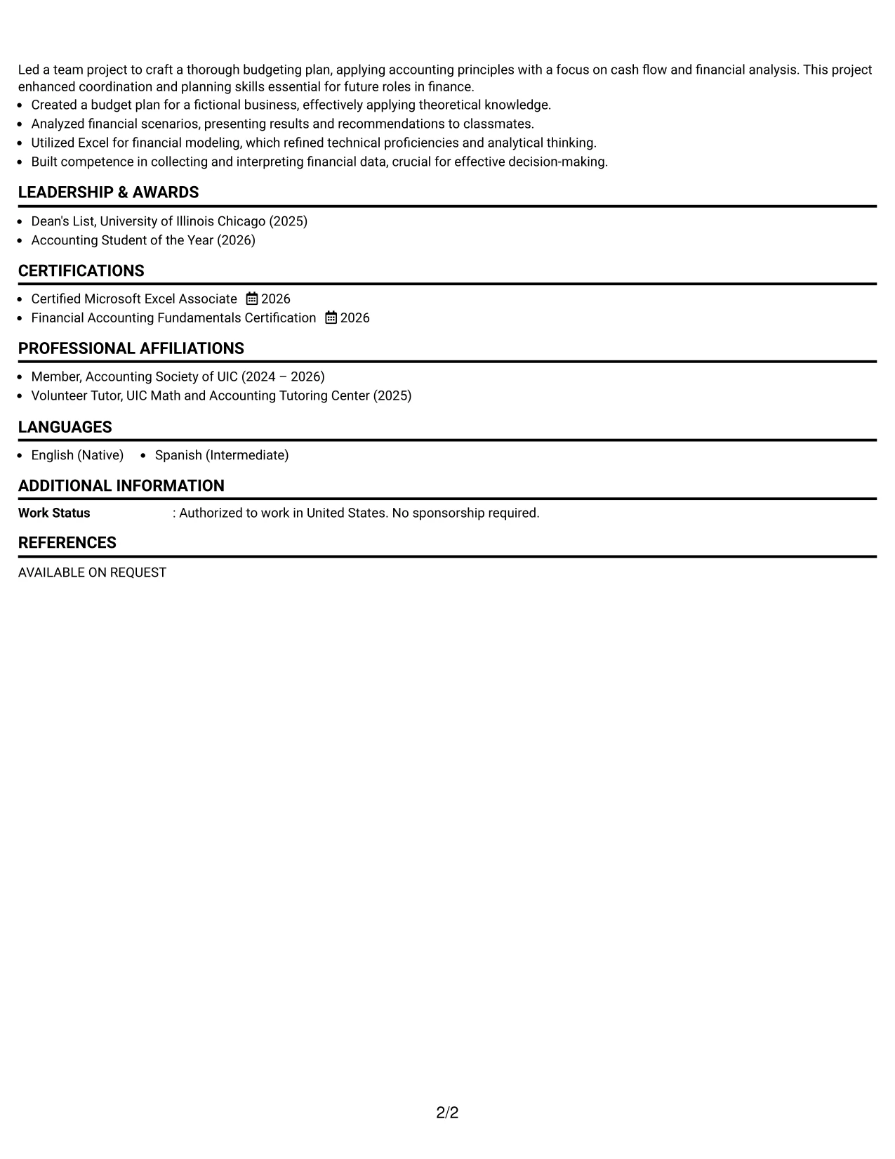 Resume Example Page 2