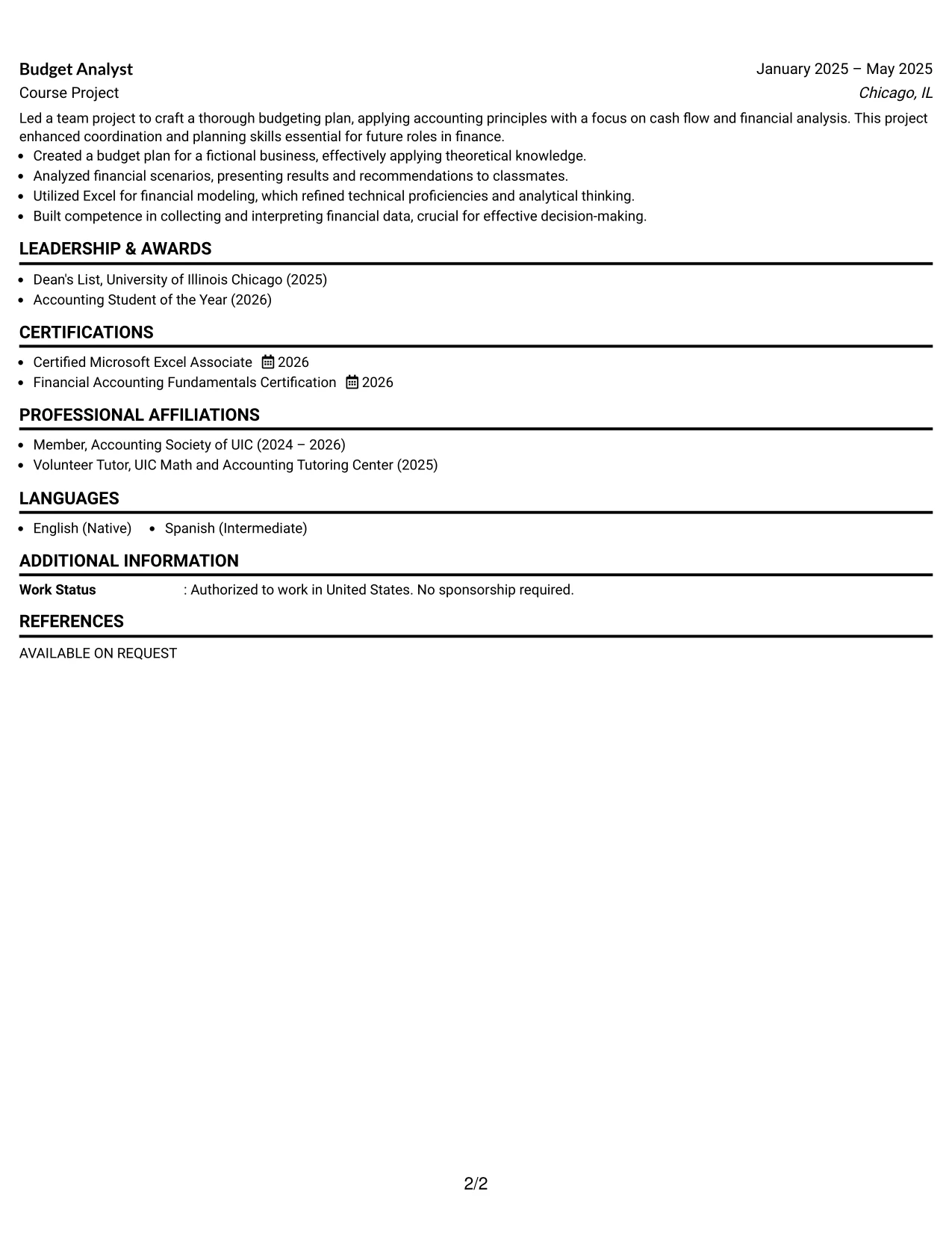 Resume Example Page 2