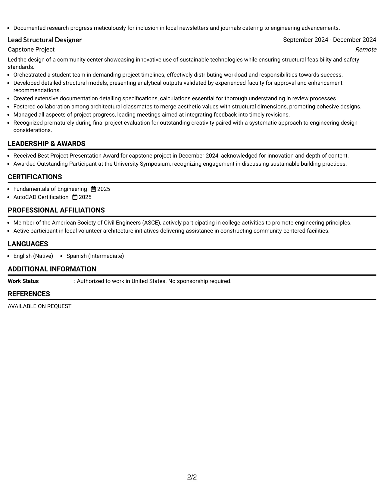 Resume Example Page 2