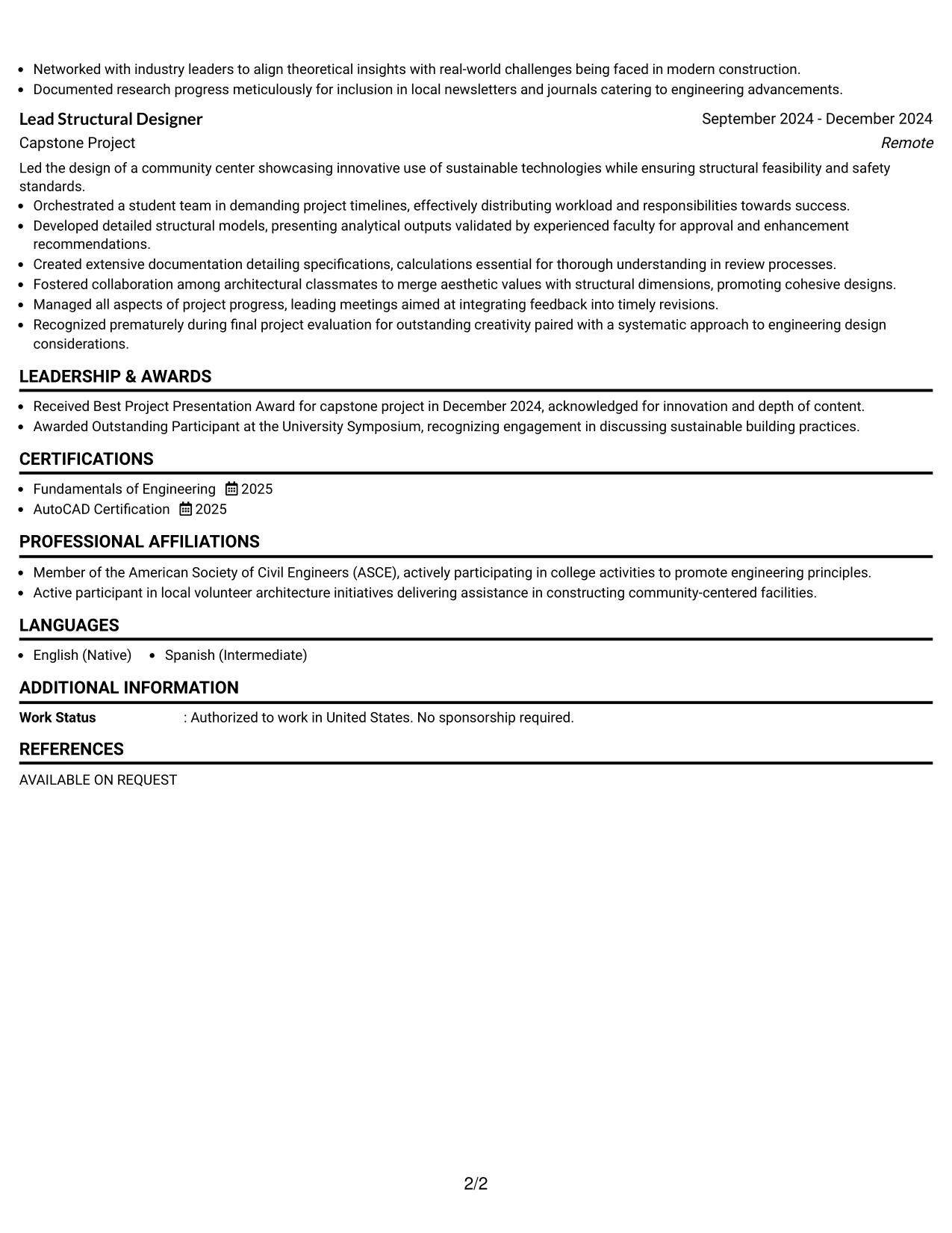 Resume Example Page 2