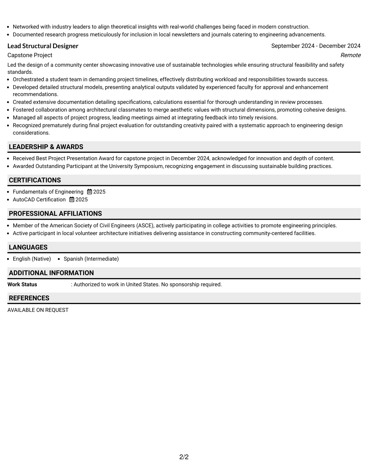 Resume Example Page 2