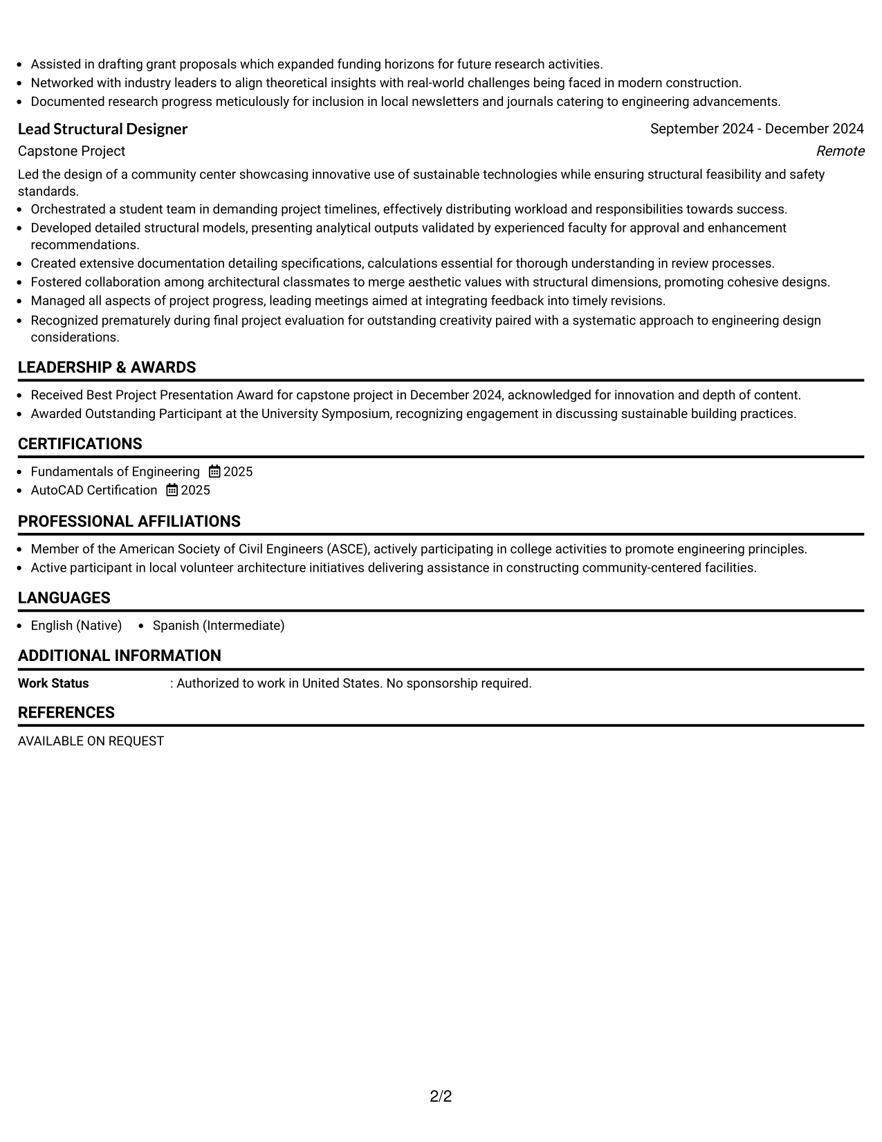 Resume Example Page 2