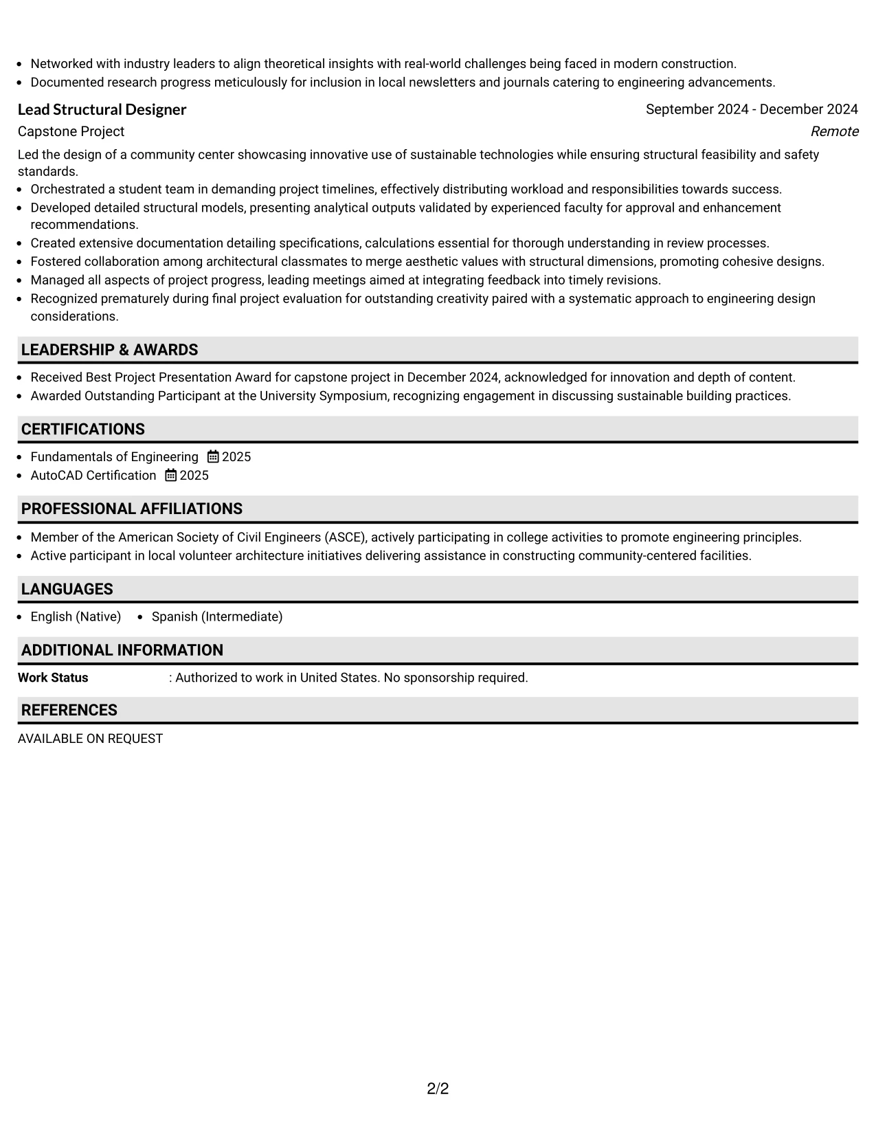 Resume Example Page 2