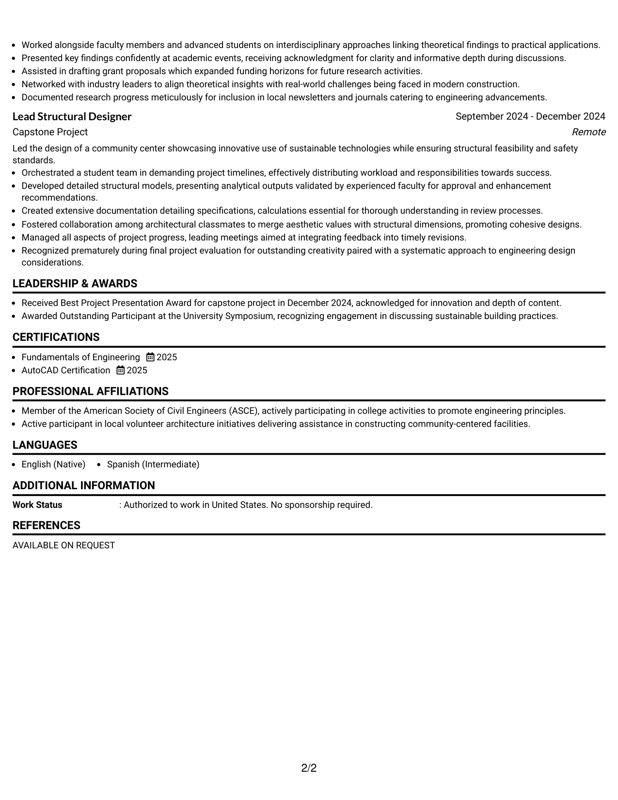 Resume Example Page 2