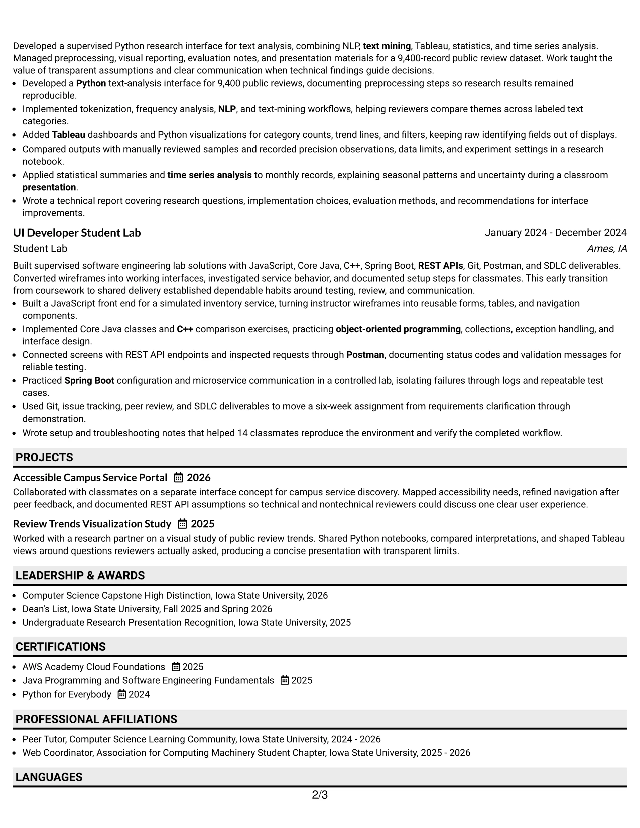 Resume Example Page 2
