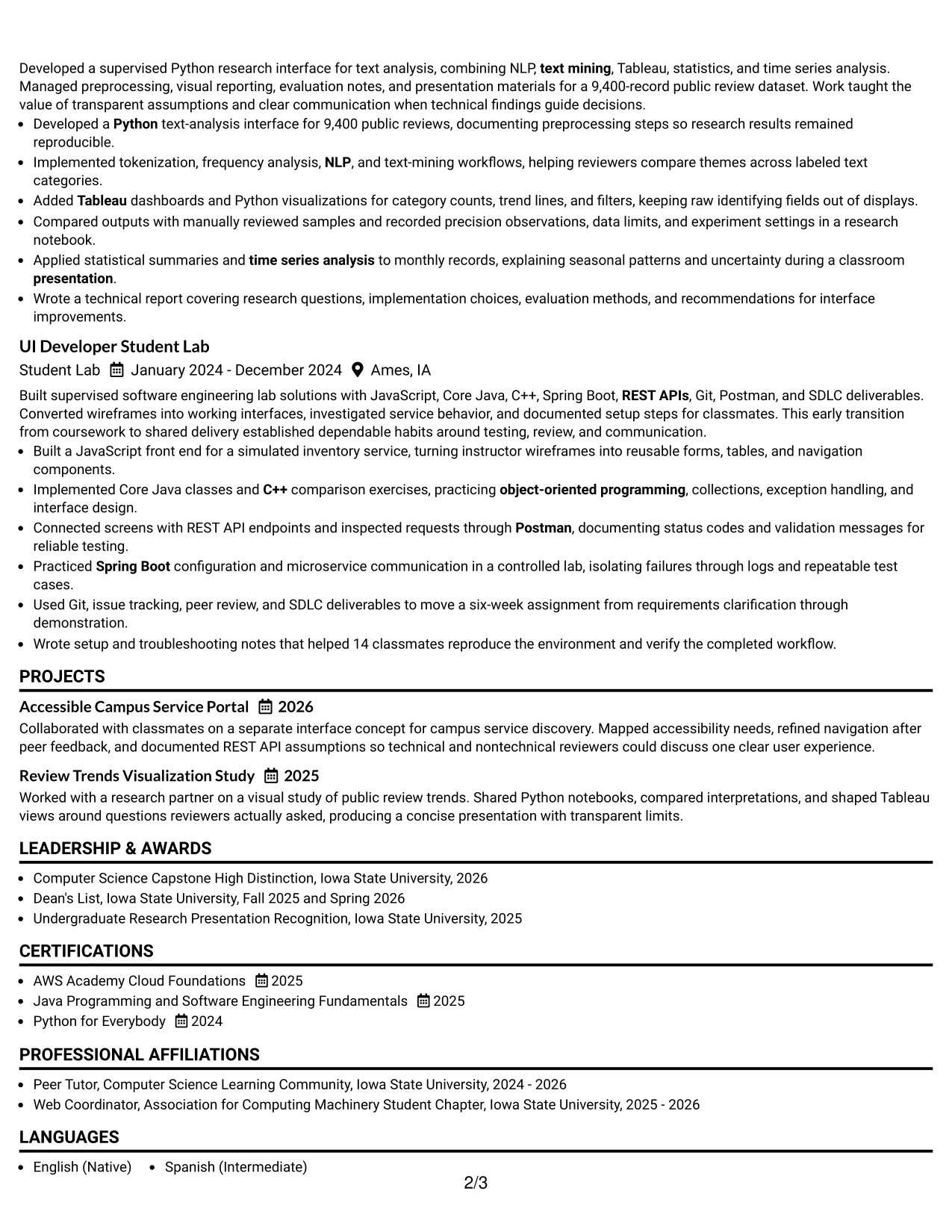 Resume Example Page 2