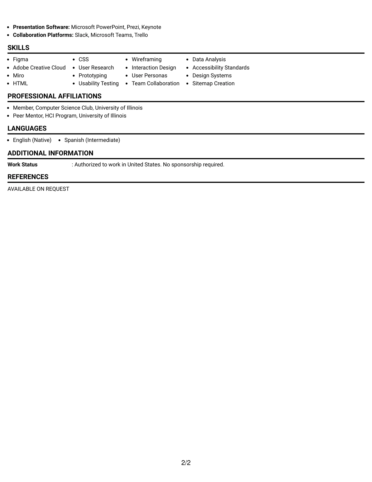 Resume Example Page 2