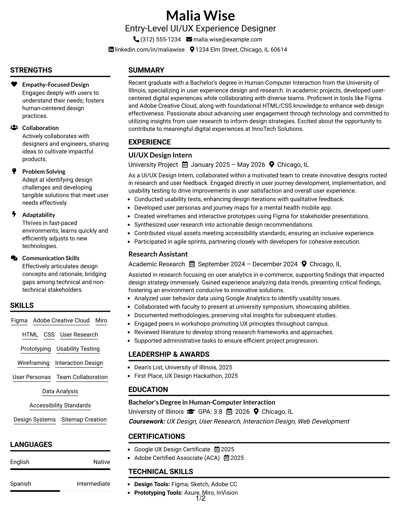 Resume Example Page 1