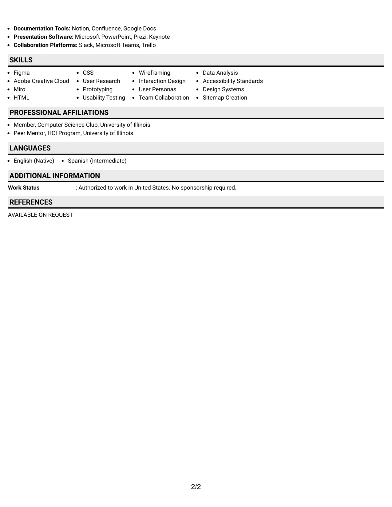 Resume Example Page 2