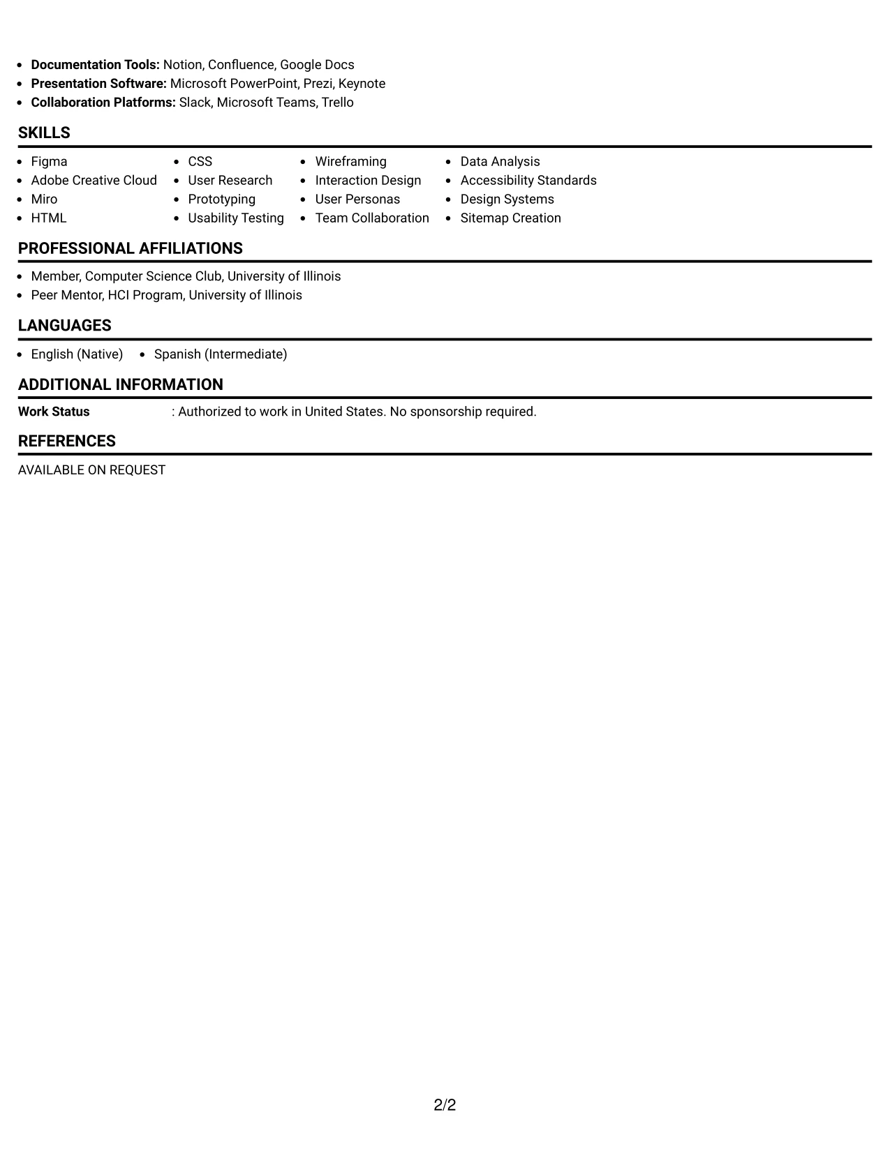 Resume Example Page 2