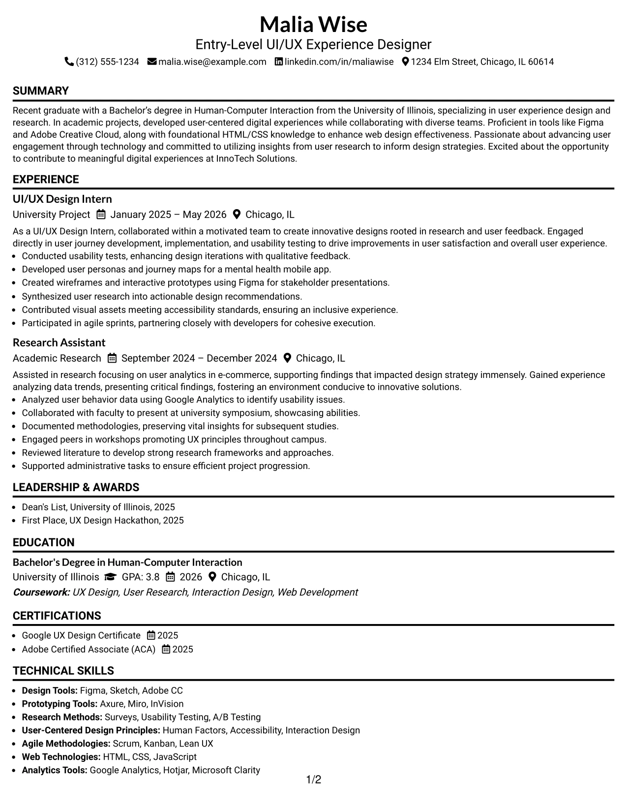 Resume Example Page 1