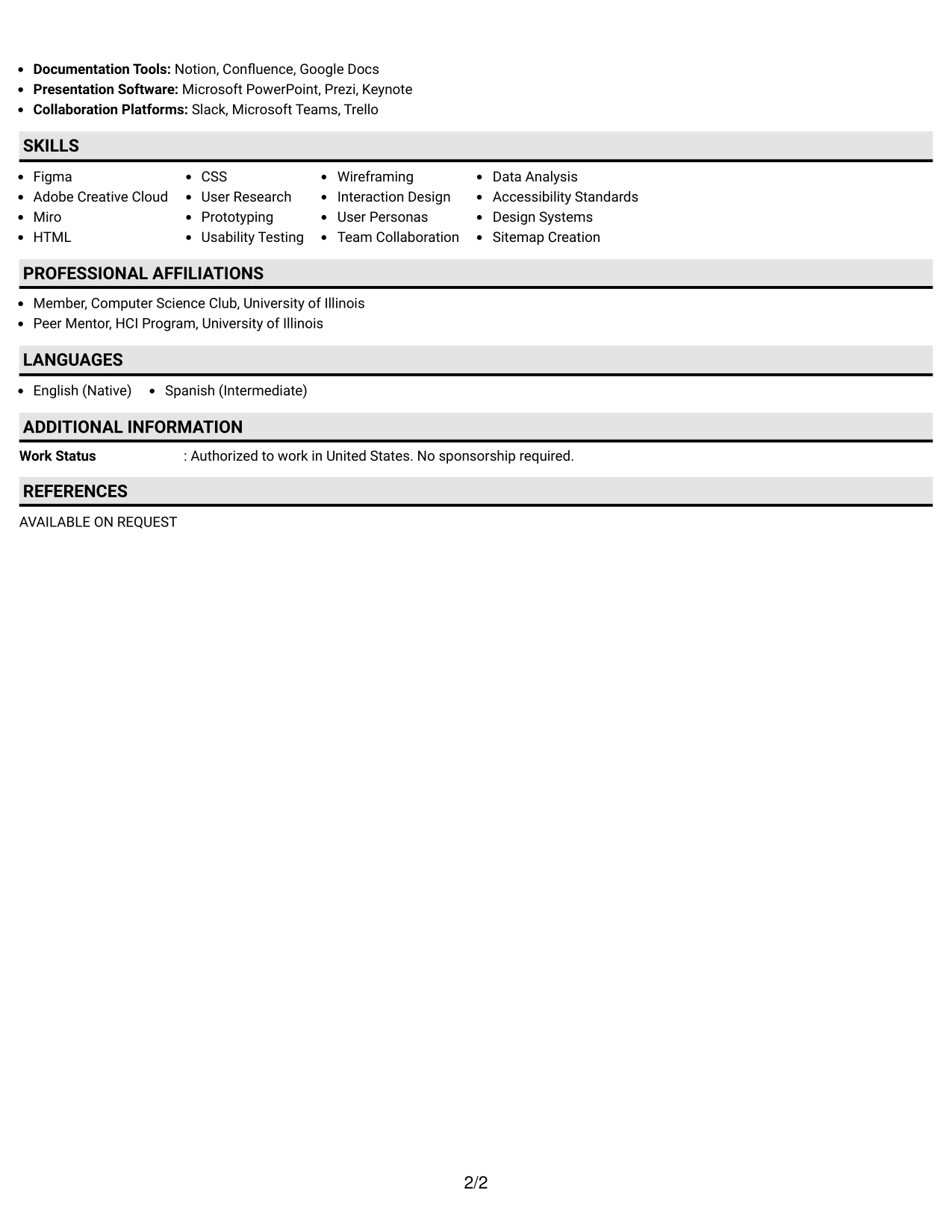 Resume Example Page 2