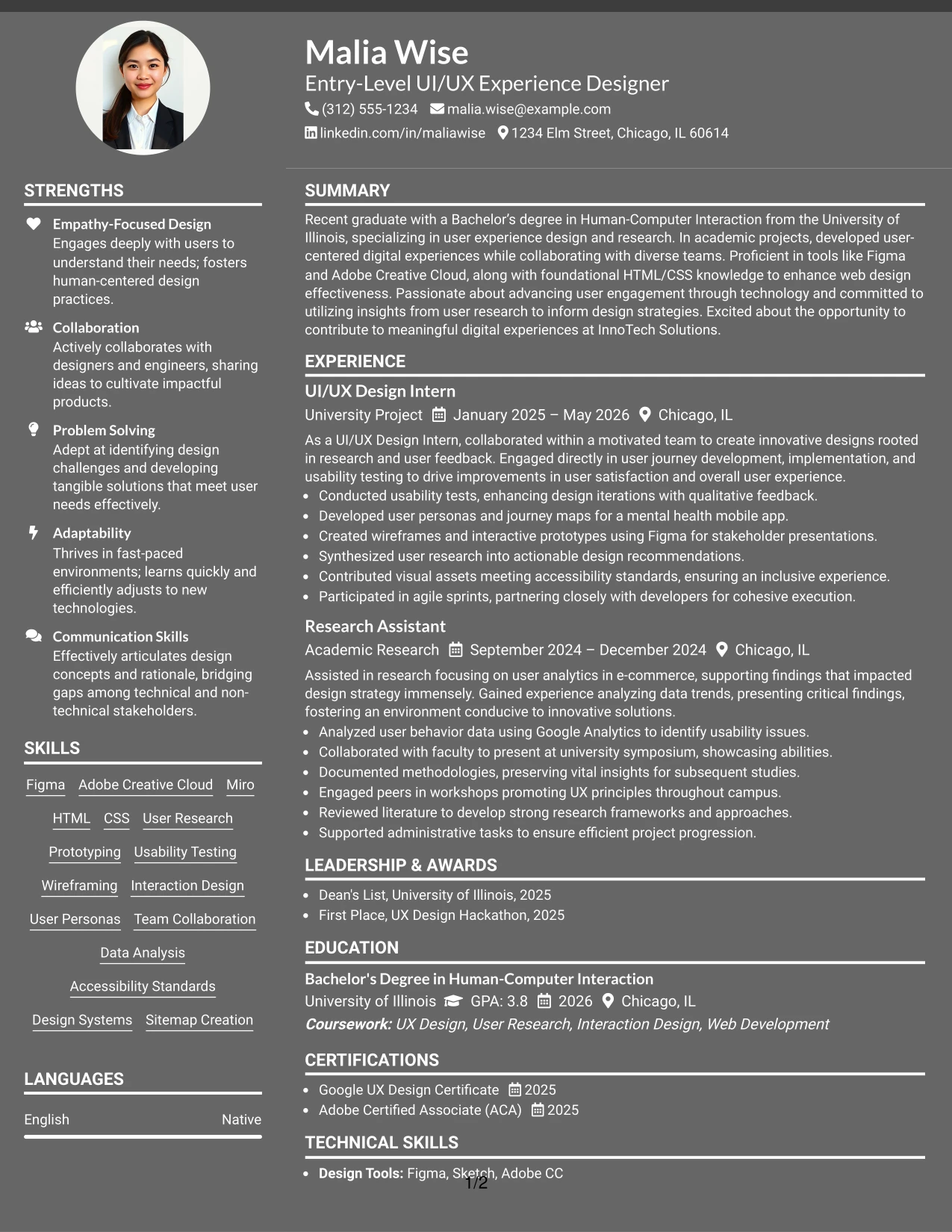 Resume Example Page 1