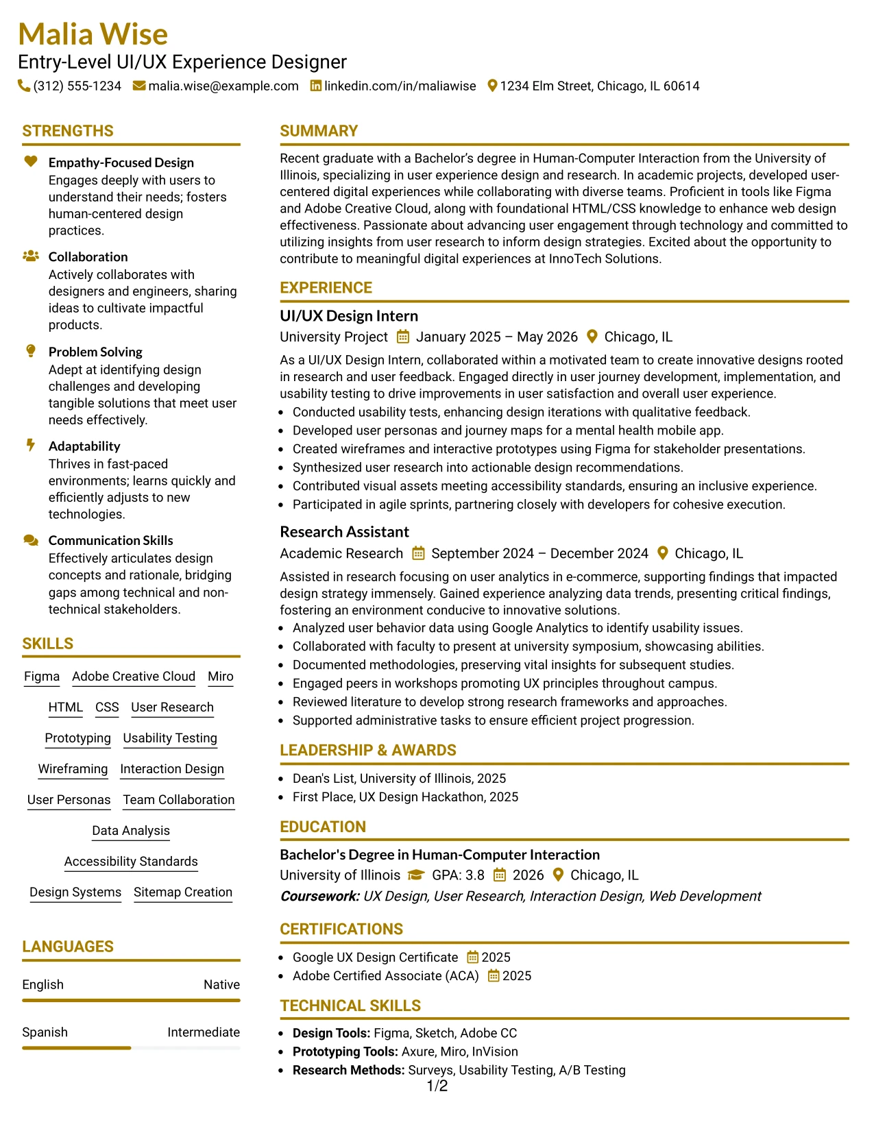Resume Example Page 1